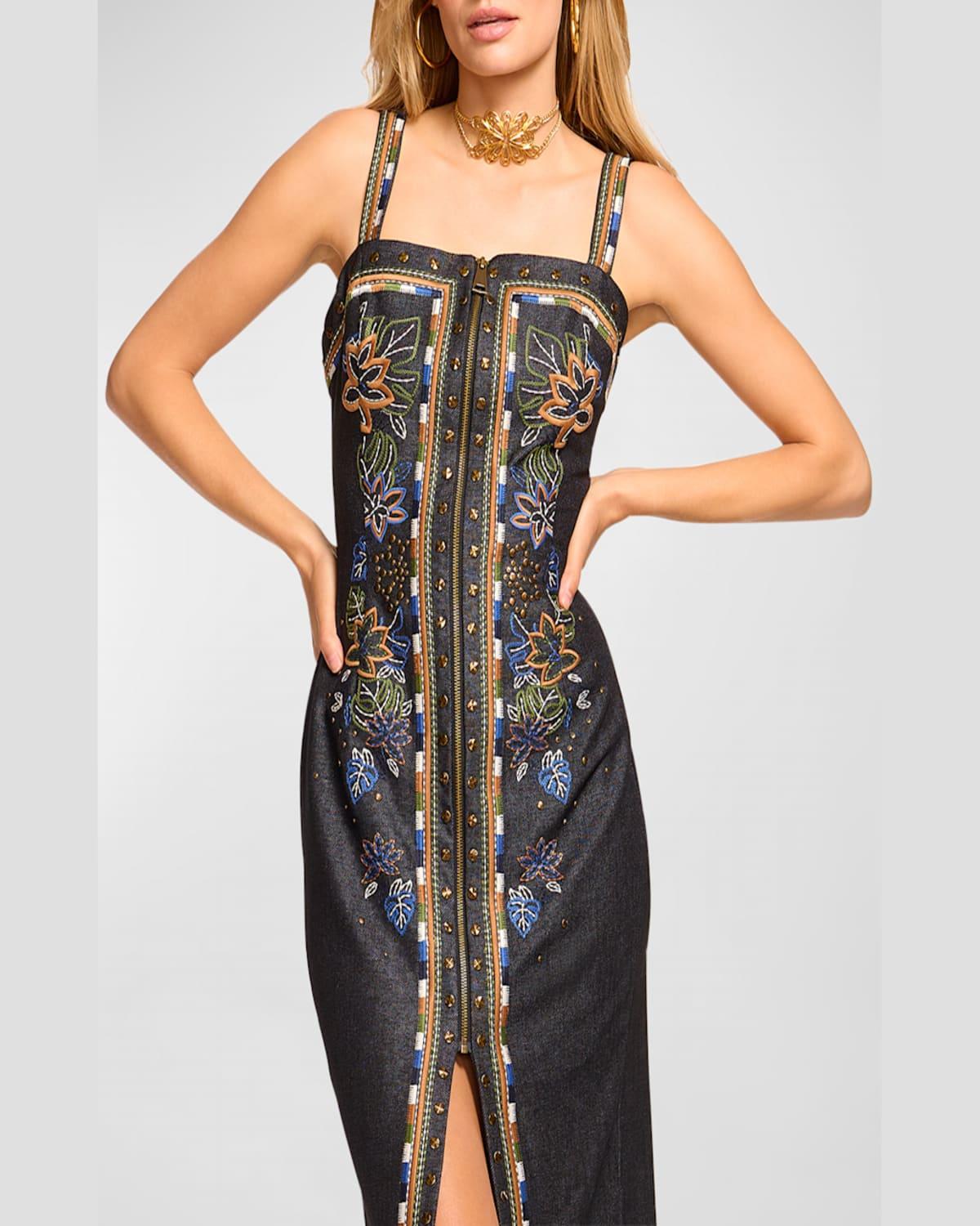 Ramy Brook Bailey Embroidered Midi Dress in Blue | Lyst