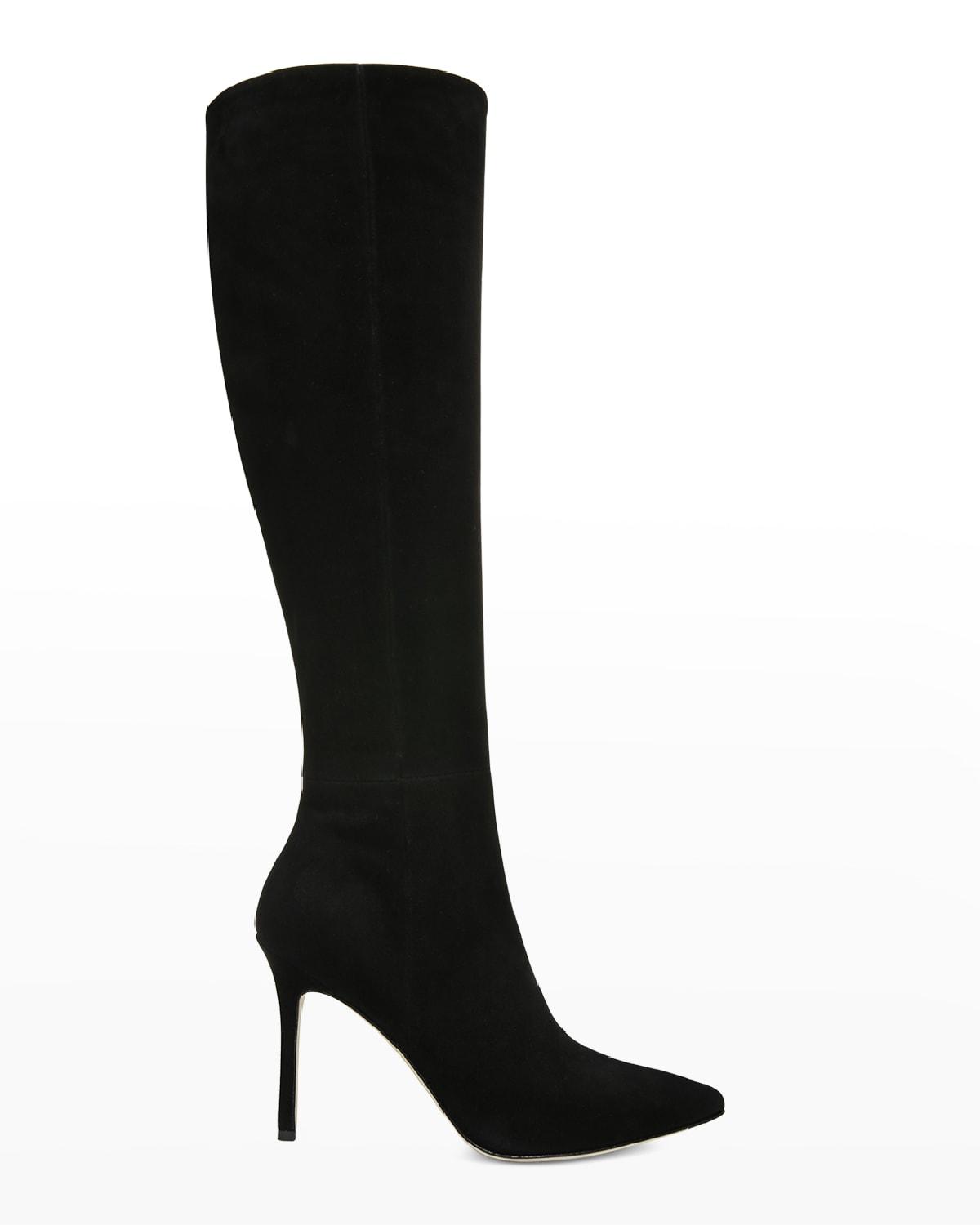 Veronica Beard Lisa Suede Stiletto Wide-calf Knee Boots in Black | Lyst