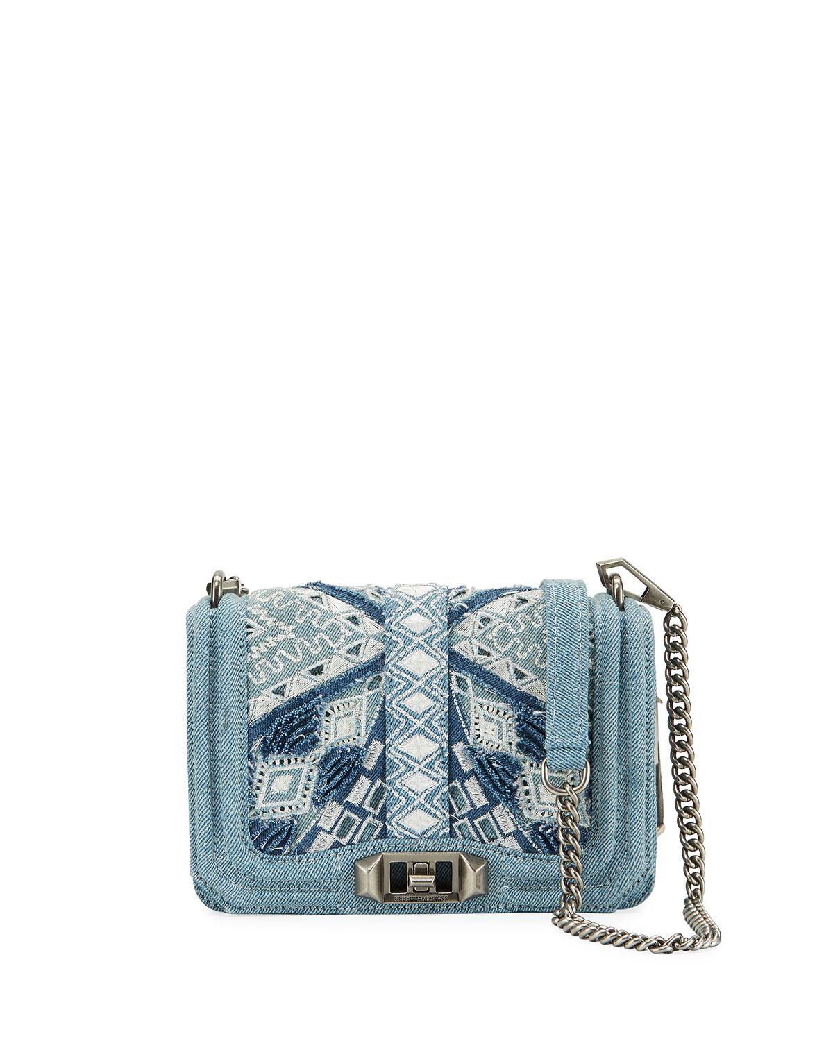 Rebecca Minkoff Love Small Embroidered Denim Crossbody Bag in Light