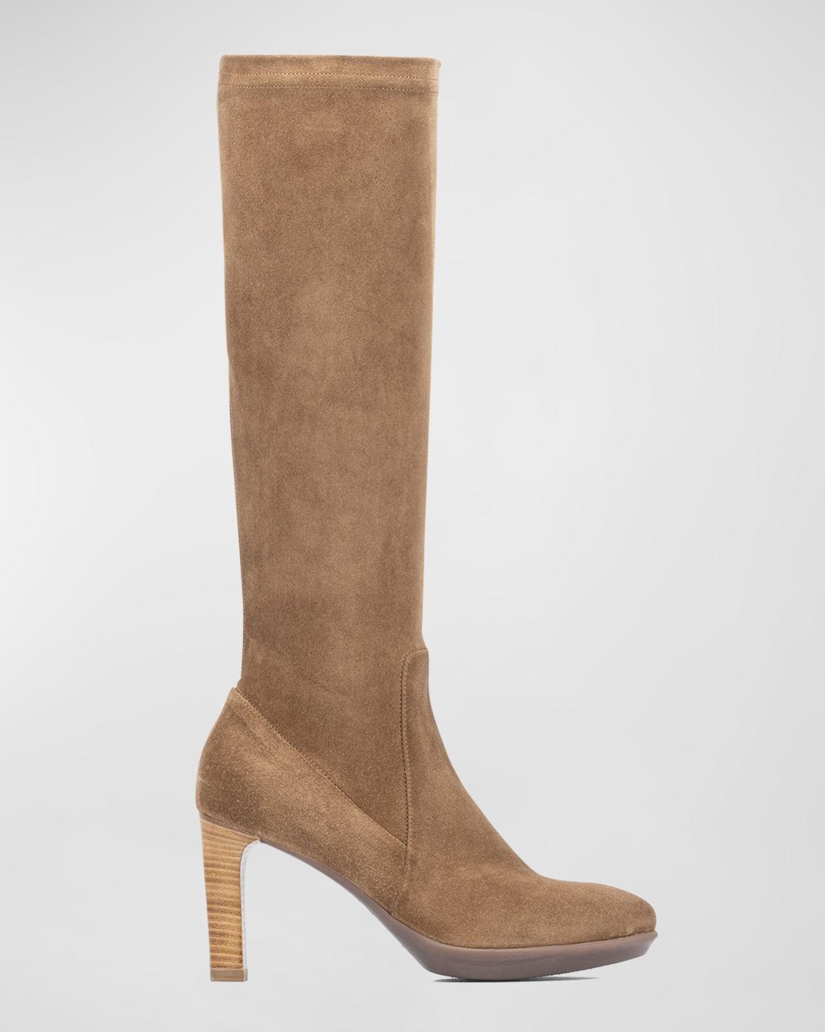 Aquatalia Rhumba Ii Stretch Suede Knee Boots in Brown Lyst