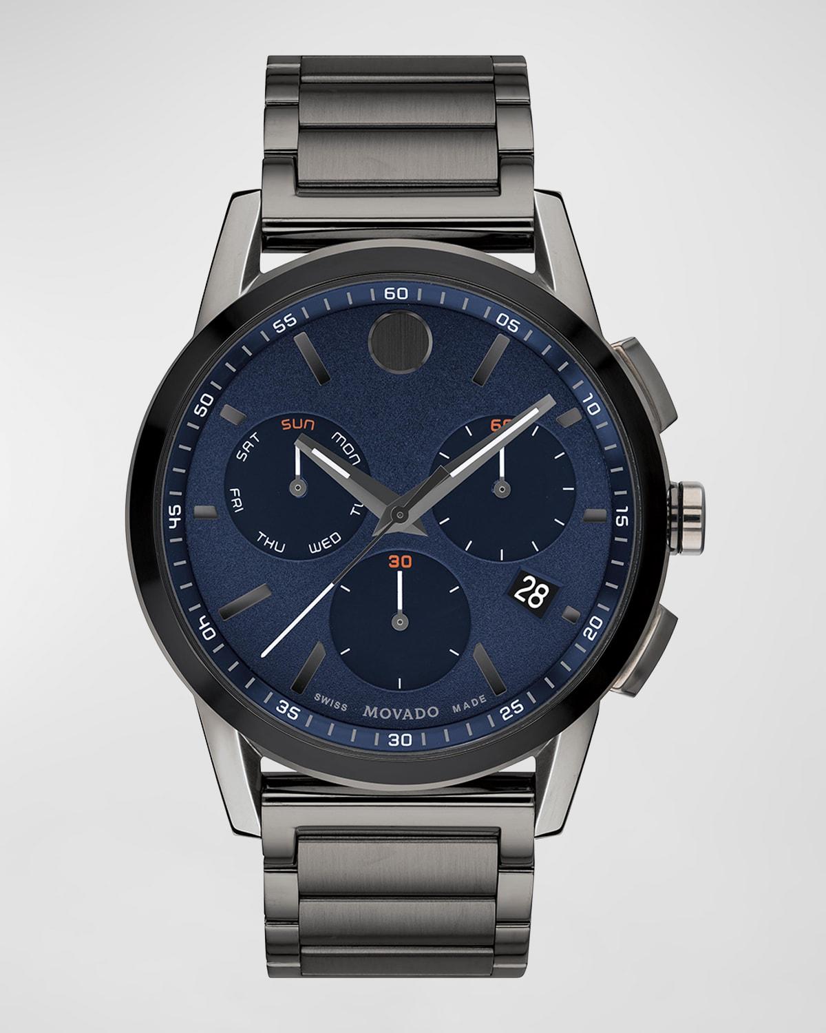 Movado Museum Sport Gunmetal Chronograph Bracelet Watch 43mm In Blue