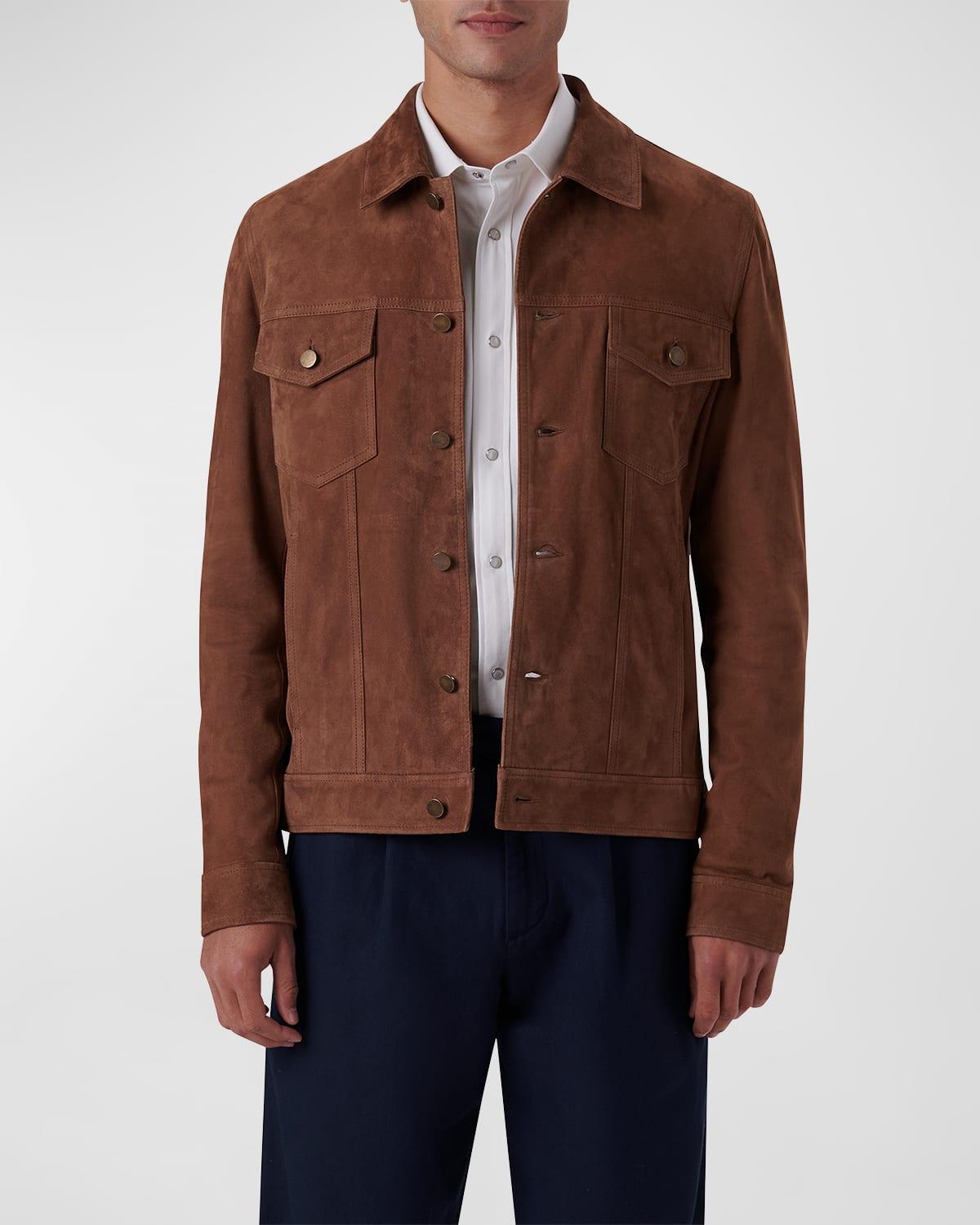 Bugatchi Full-button Suede Jacket in Brown for Men | Lyst