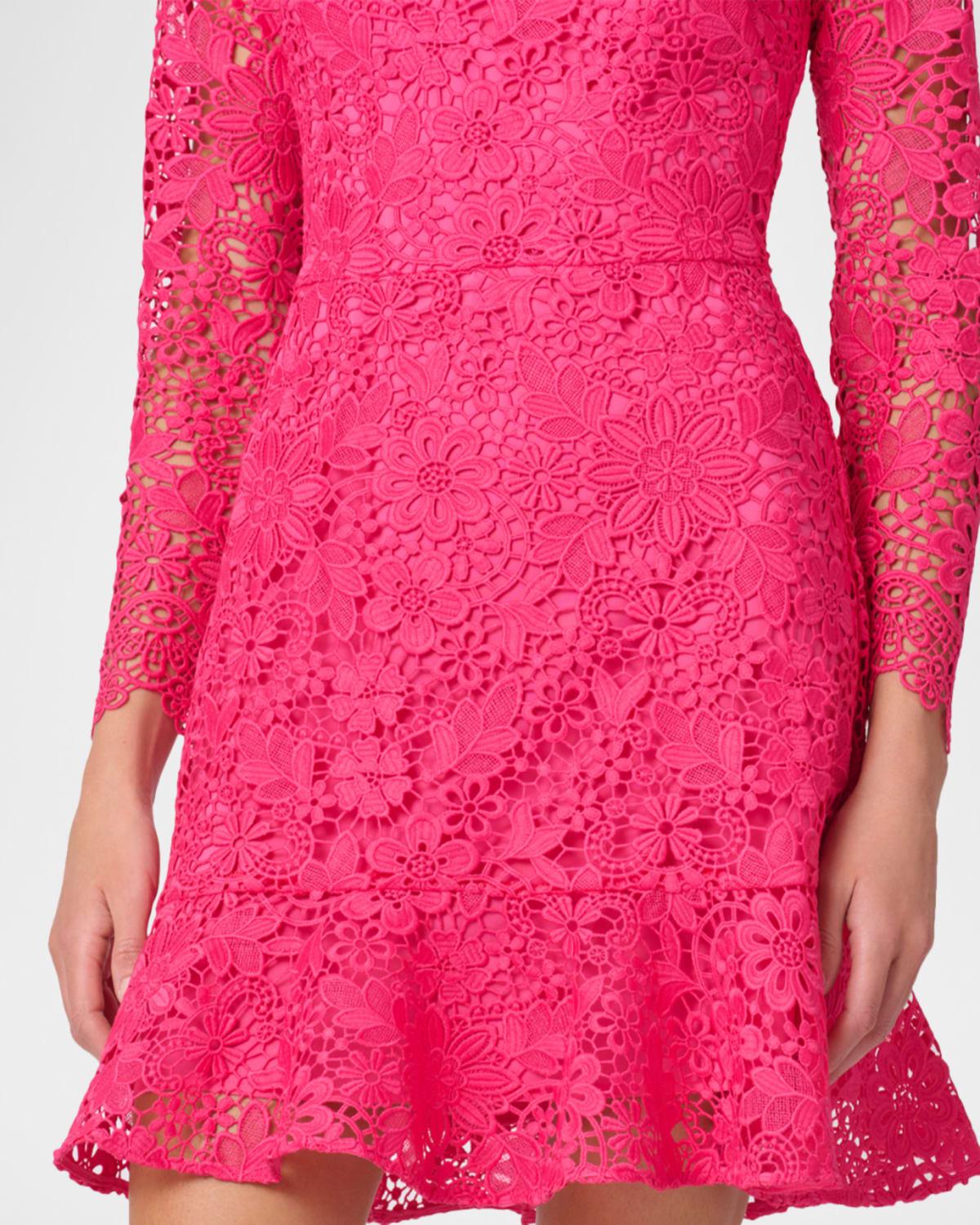 Shoshanna Gracie Floral Lace Flounce-Hem Mini Dress in Pink | Lyst