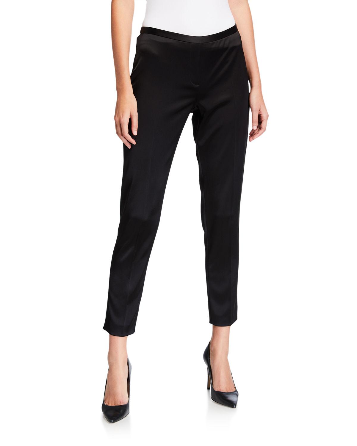 black satin ankle pants