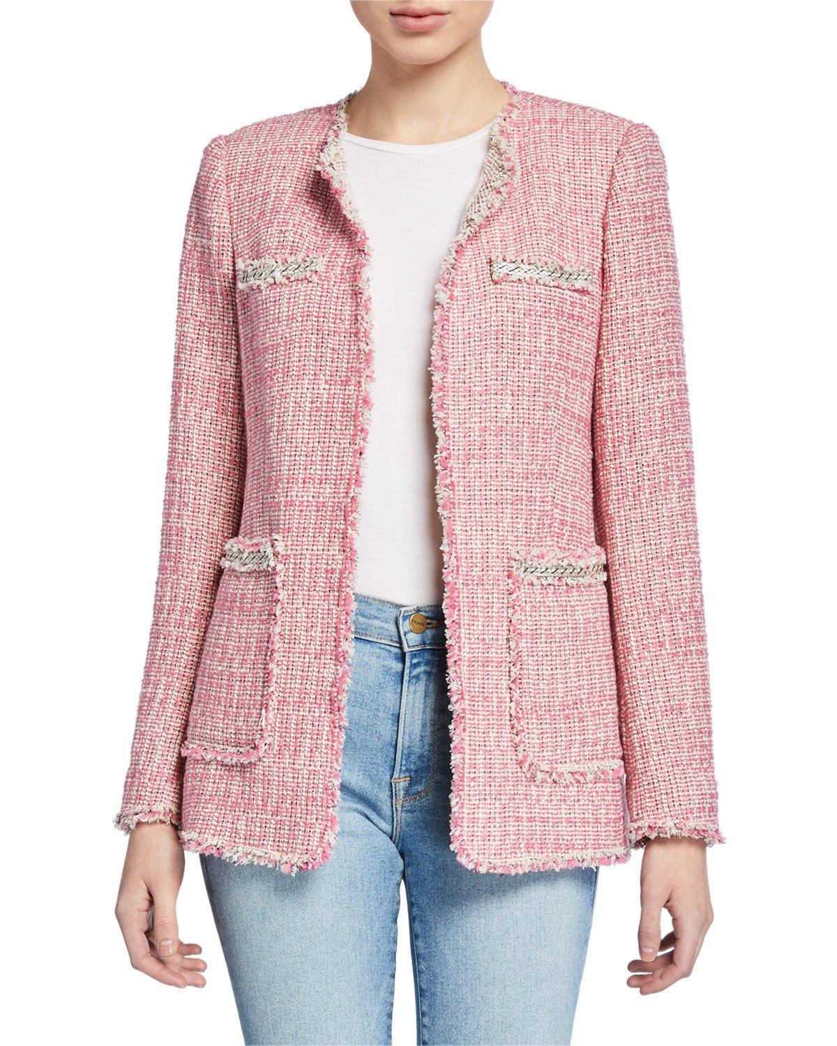 Rebecca Taylor Collarless Tweed Jacket in Pink - Lyst
