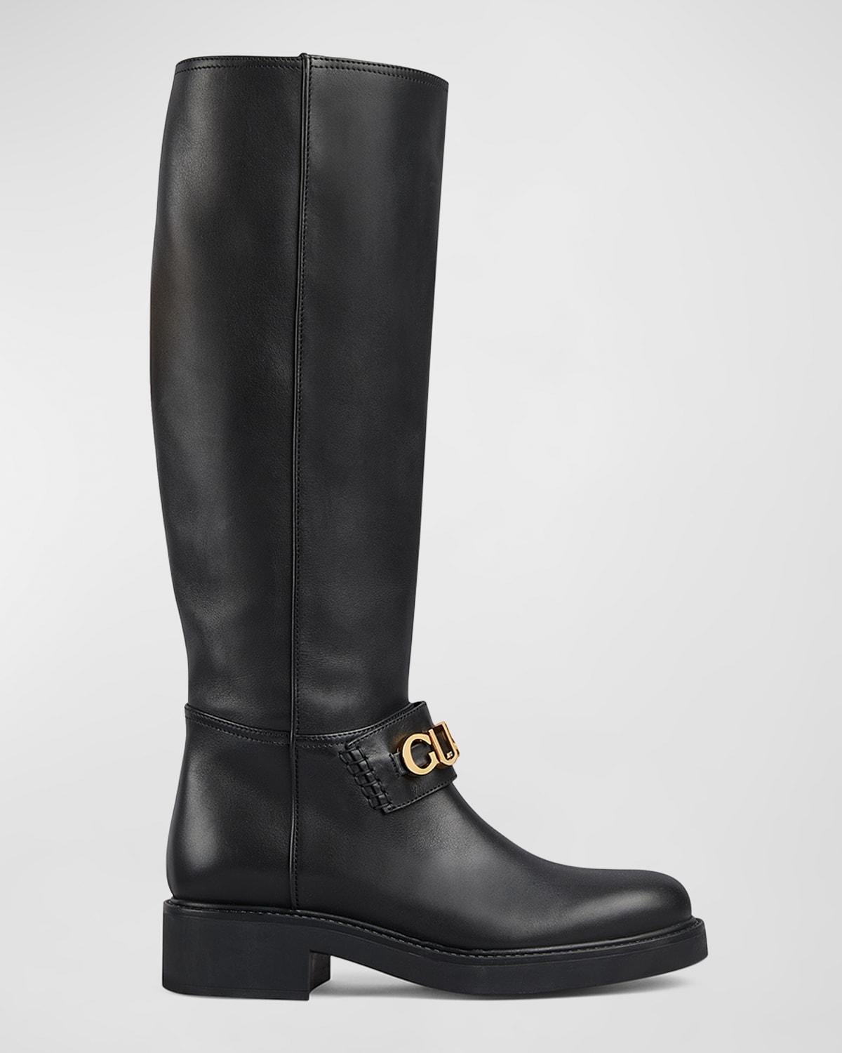 Gucci Cara Logo Leather Riding Boots in Black Lyst
