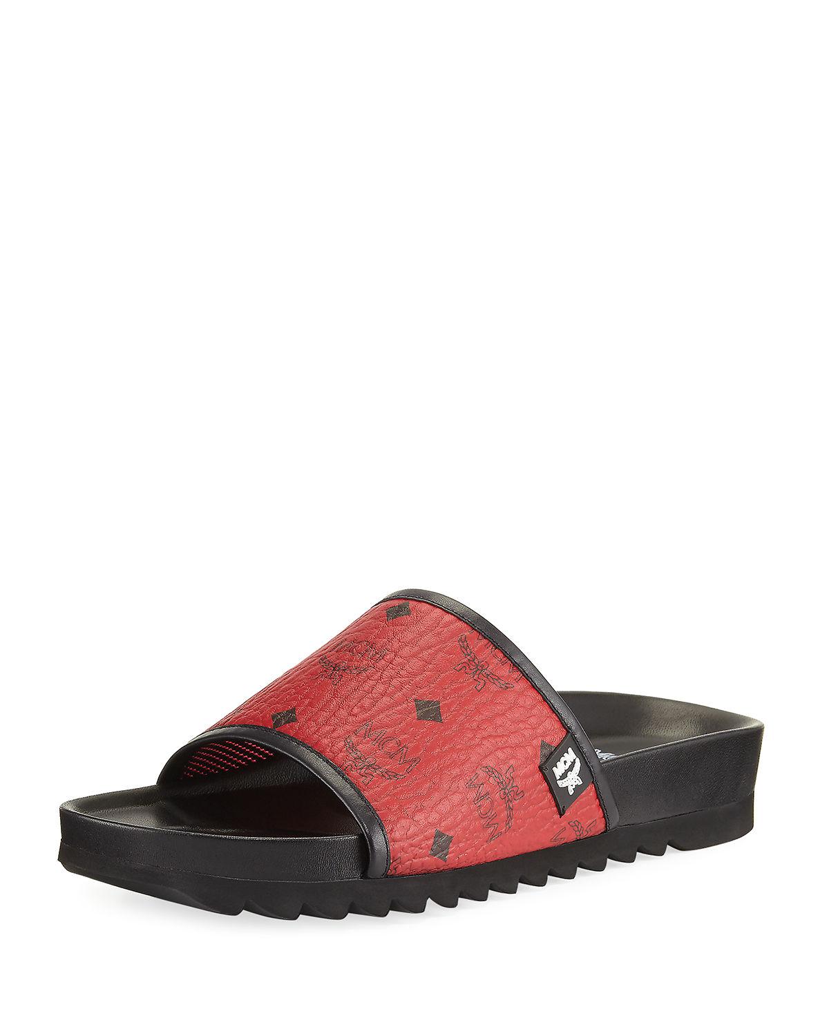MCM Canvas Men's Visetos Slide Sandal in Cognac (Brown) for Men - Lyst