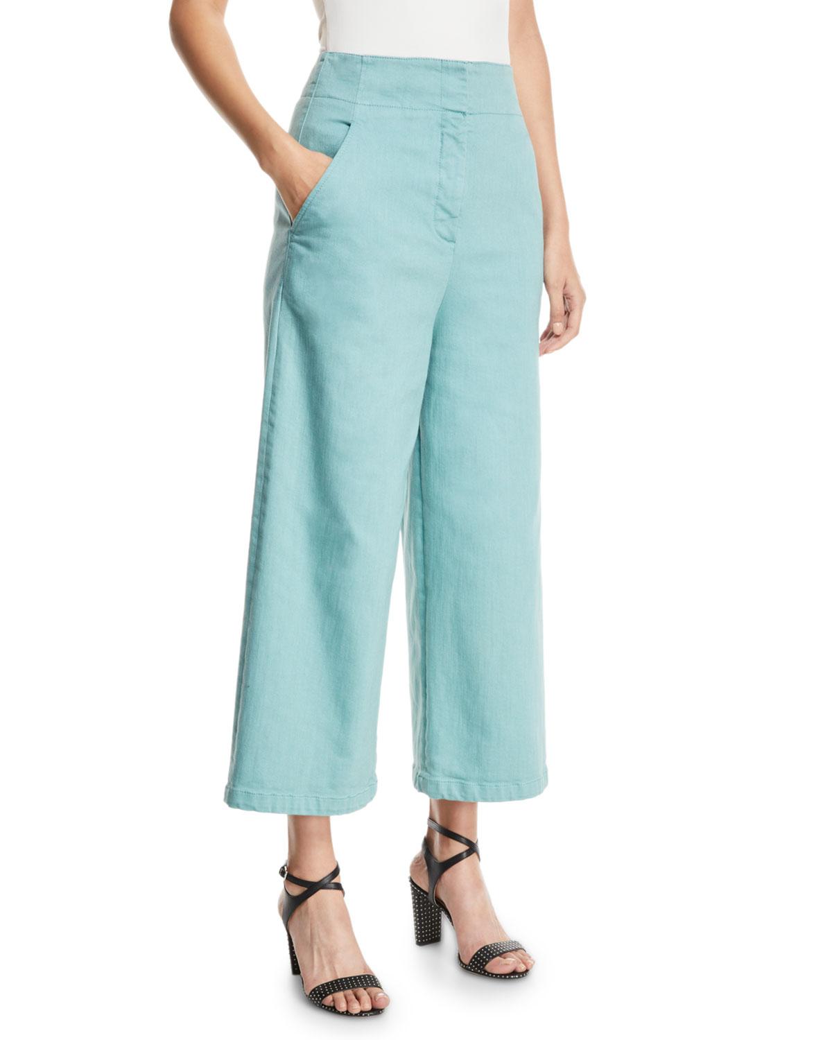 Tibi Demi Wide-leg Garment-dyed Twill Cropped Jeans in Blue - Lyst