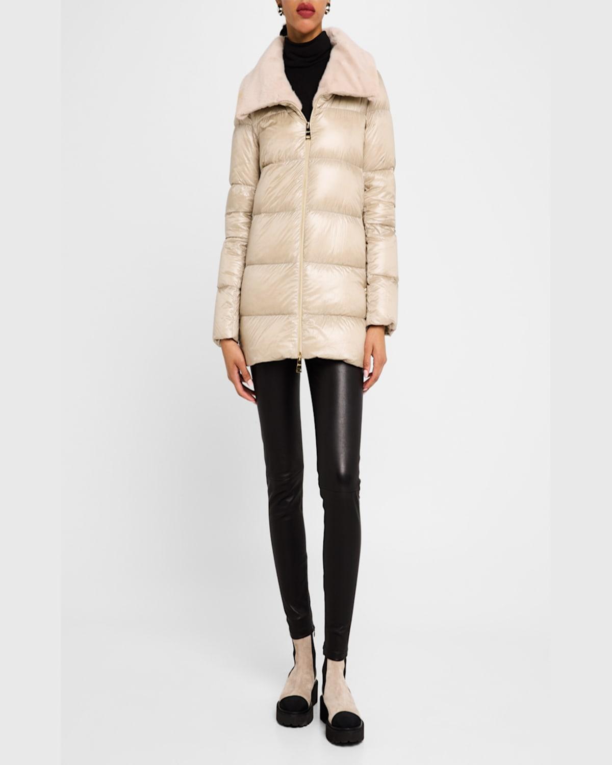 Herno A-Shape Ultralight Down Jacket With New Lady Faux-Fur