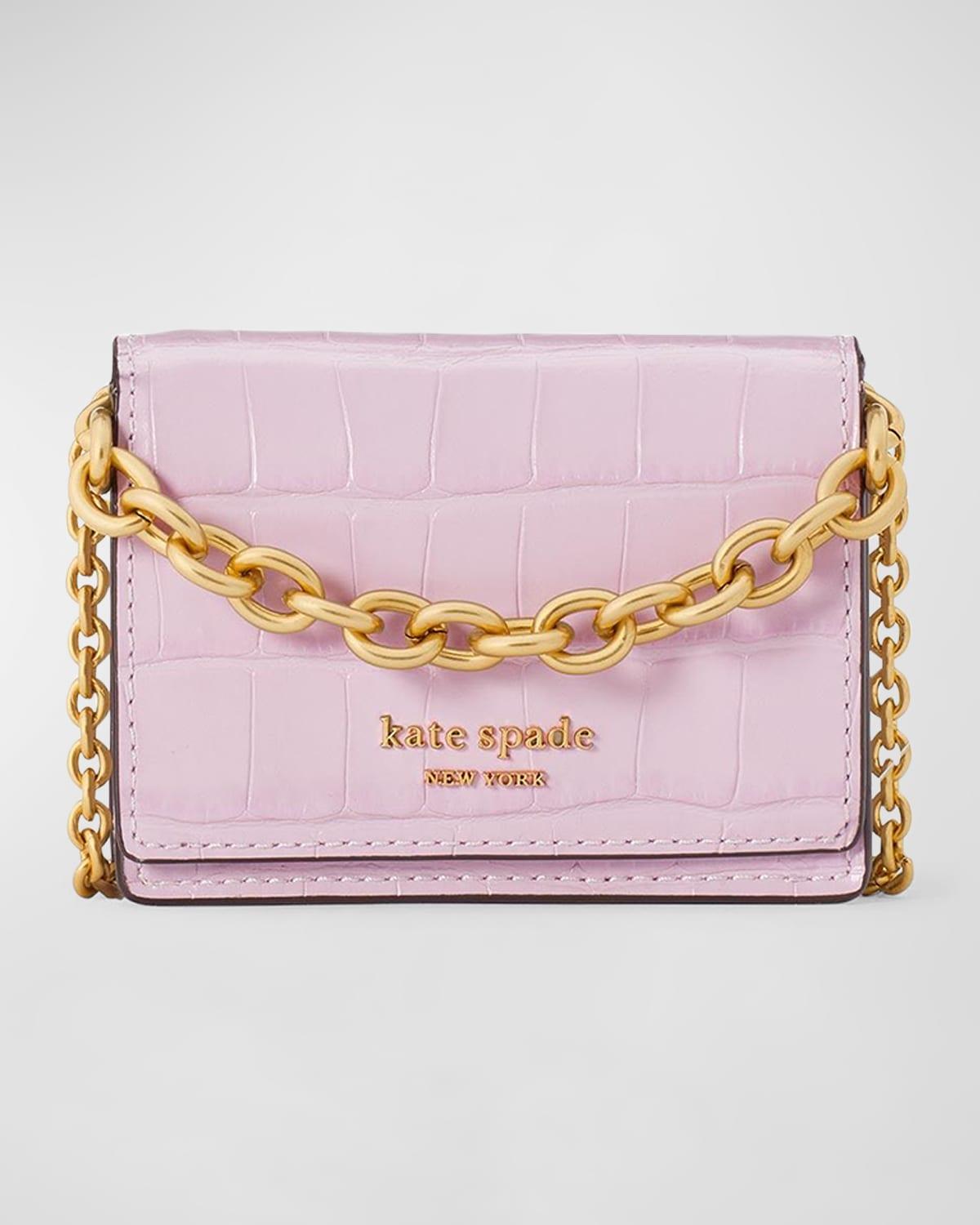 Kate Spade Morgan Croc-embossed Wallet On Chain in Pink | Lyst