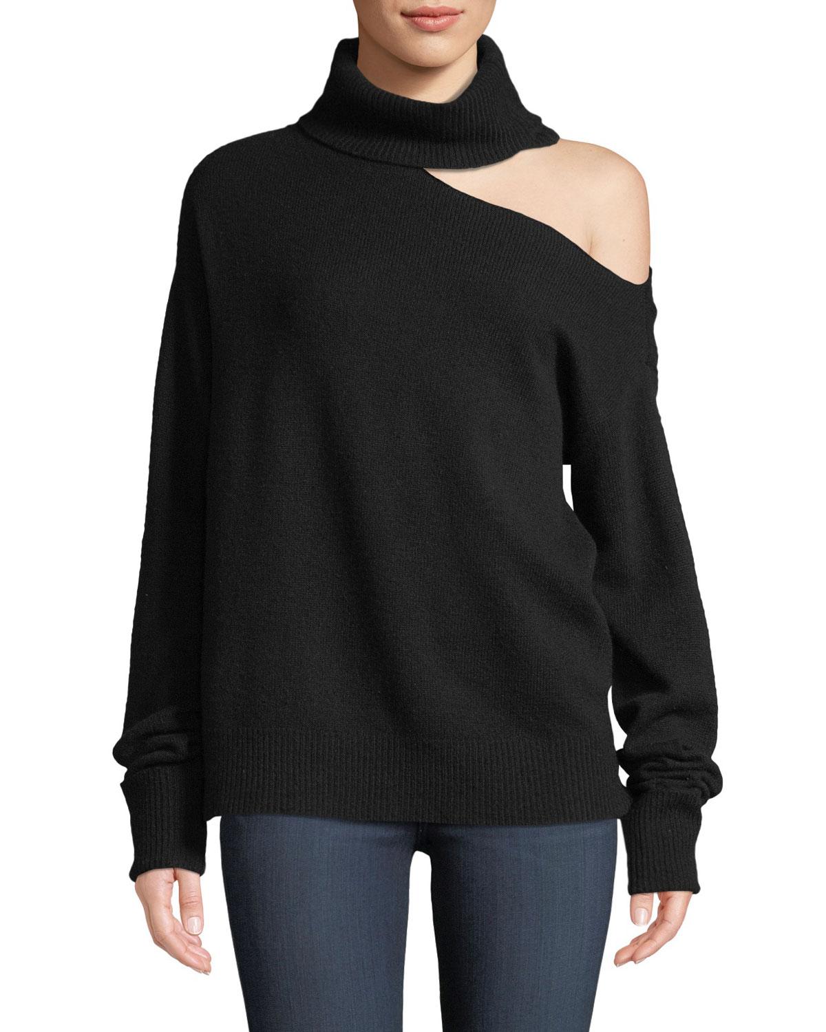 PAIGE Raundi Cold-shoulder Turtleneck Wool-blend Sweater in Black - Lyst