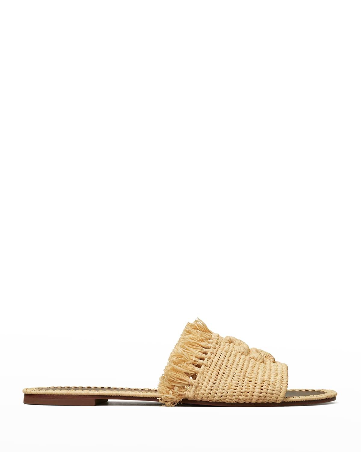 Tory Burch Eleanor Raffia Double T Slide Sandals in Natural | Lyst