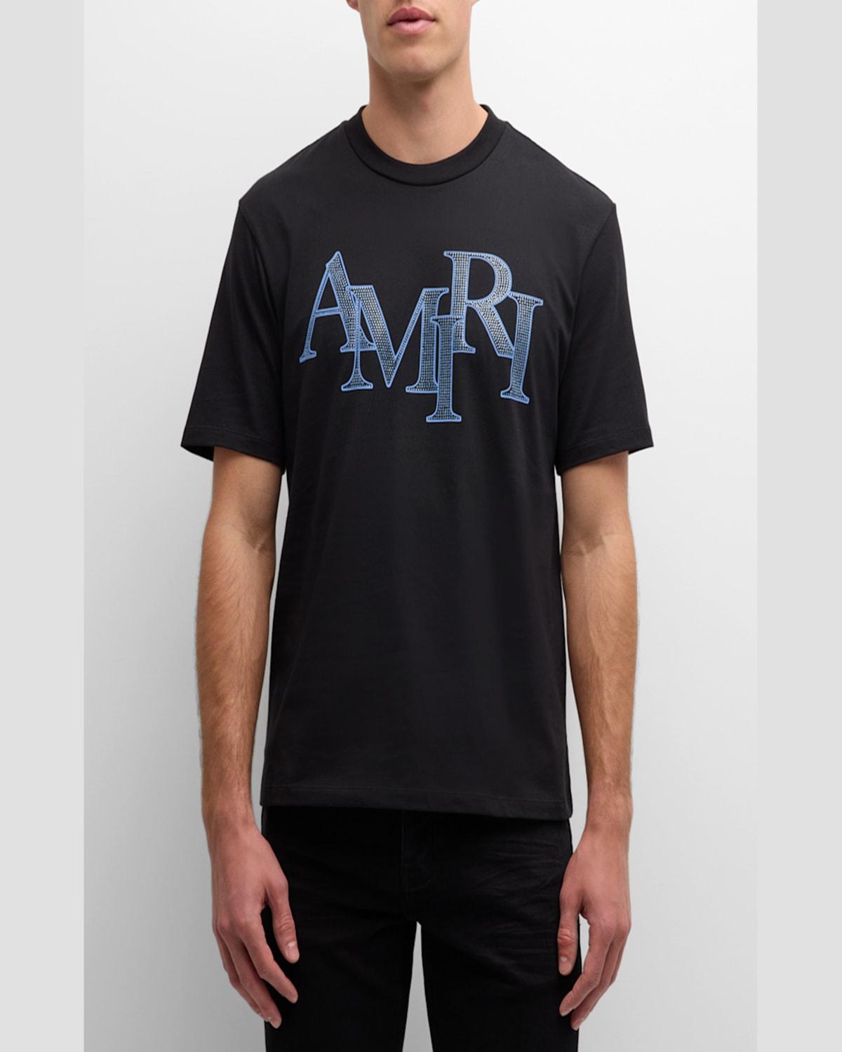 Amiri Crystal Staggered Logo T-Shirt in Blue for Men | Lyst