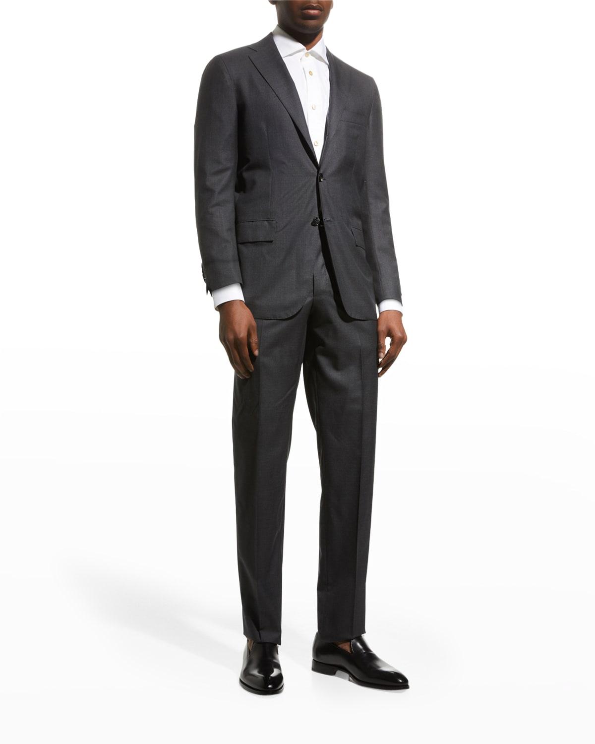 Kiton Two-piece Solid Wool Suit in Black for Men | Lyst