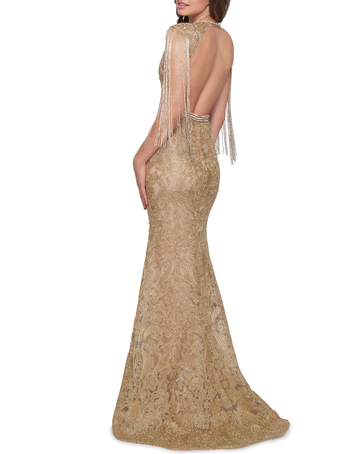 mac duggal fringe gown