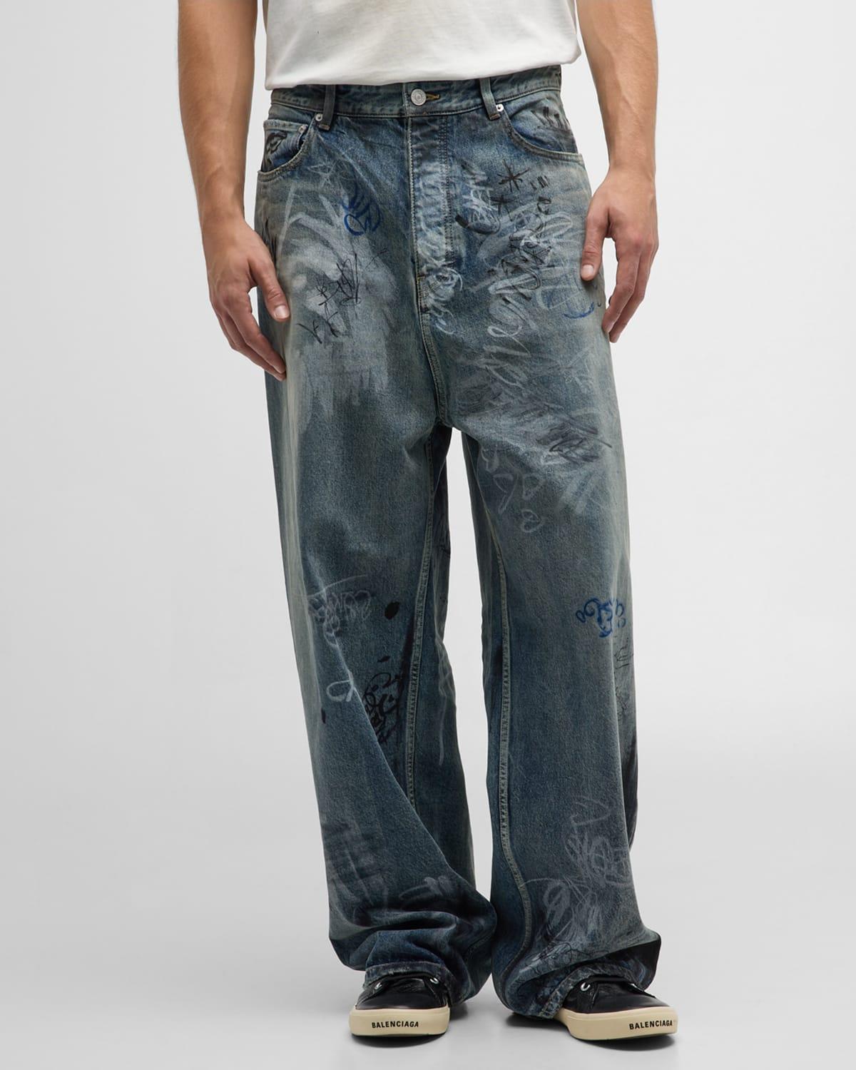 Balenciaga Graffiti Baggy Pants in Blue for Men | Lyst Balenciaga Graffiti Baggy Pants in Blue for Men | Lyst