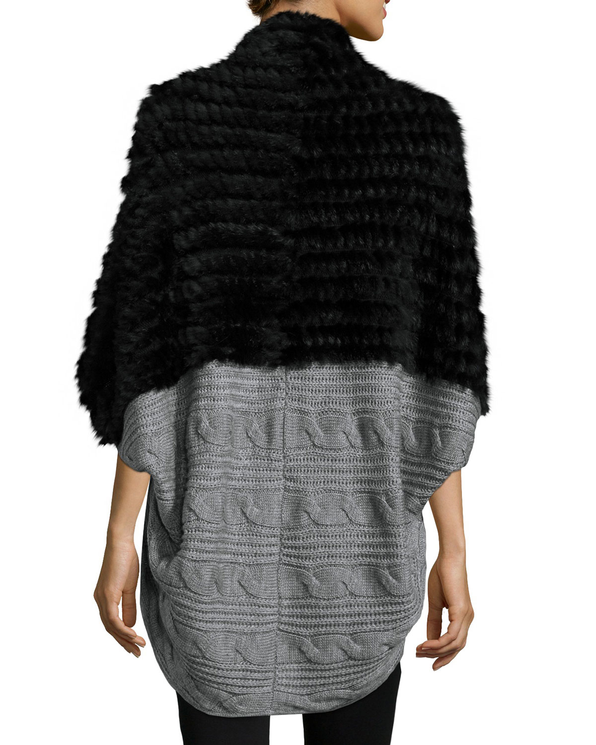 La Fiorentina Knitted Cocoon Cardigan W Rabbit Fur Trim In la fiorentina knitted cocoon cardigan w rabbit fur trim in