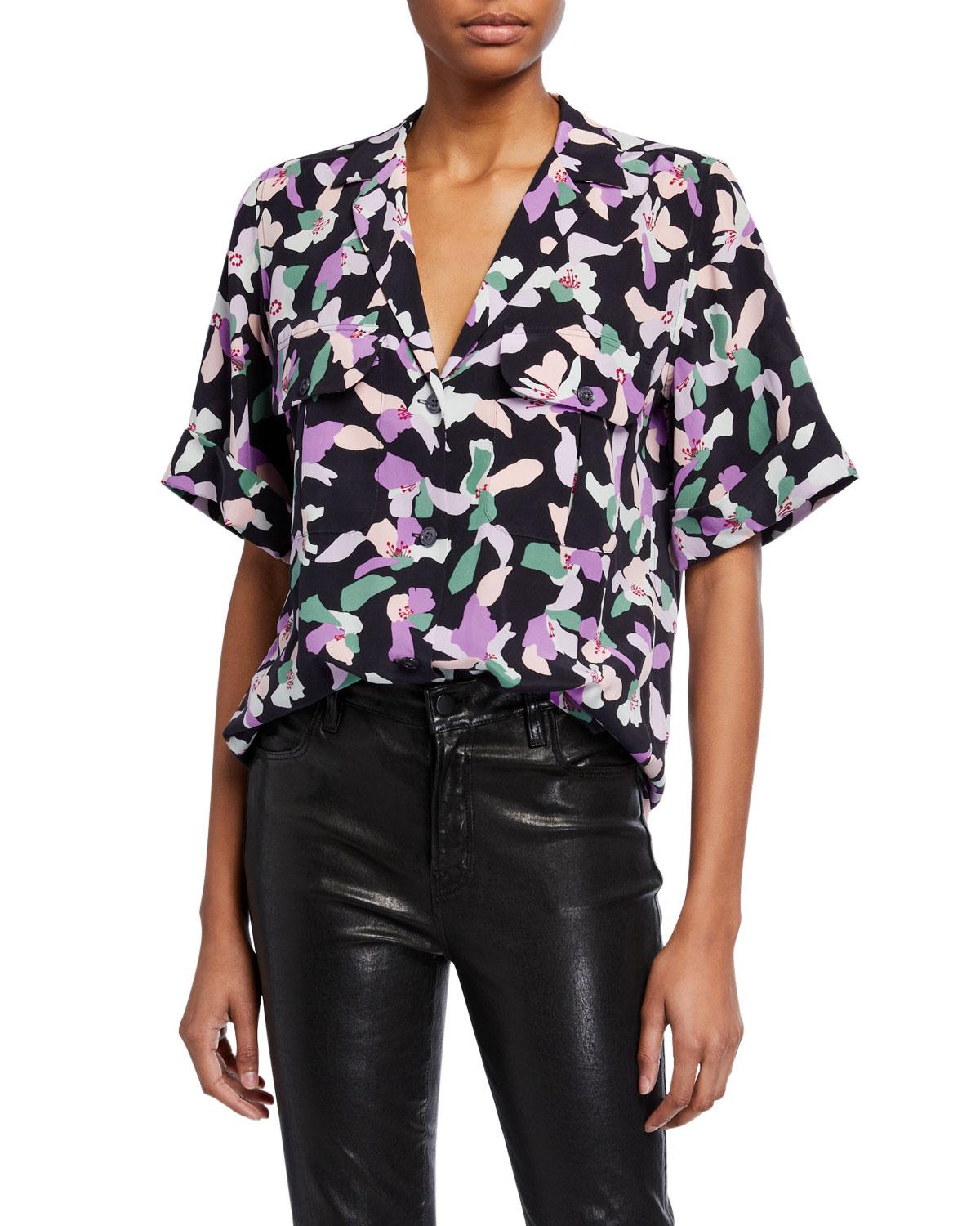 Equipment Parnella Floral Buttonfront Silk Blouse in Black Lyst
