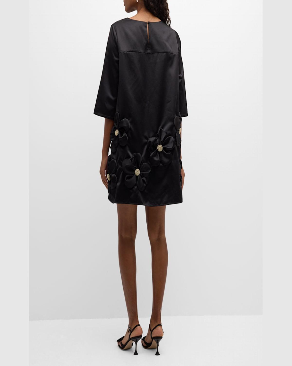 edie floral mini dress Frances Valentine Edie Beaded Floral Applique Mini Dress in Black