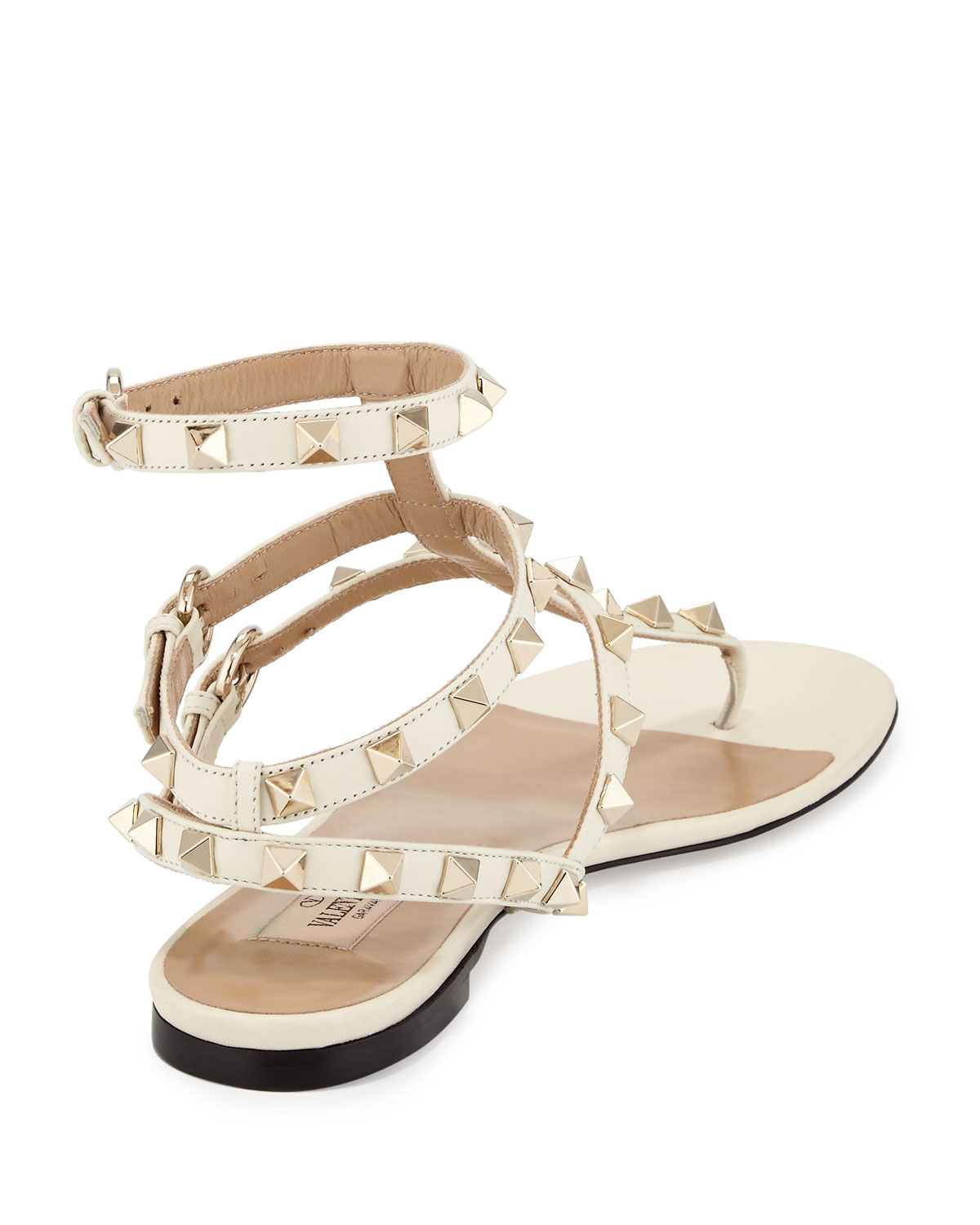 Lyst - Valentino Rockstud Leather Gladiator Sandals in White