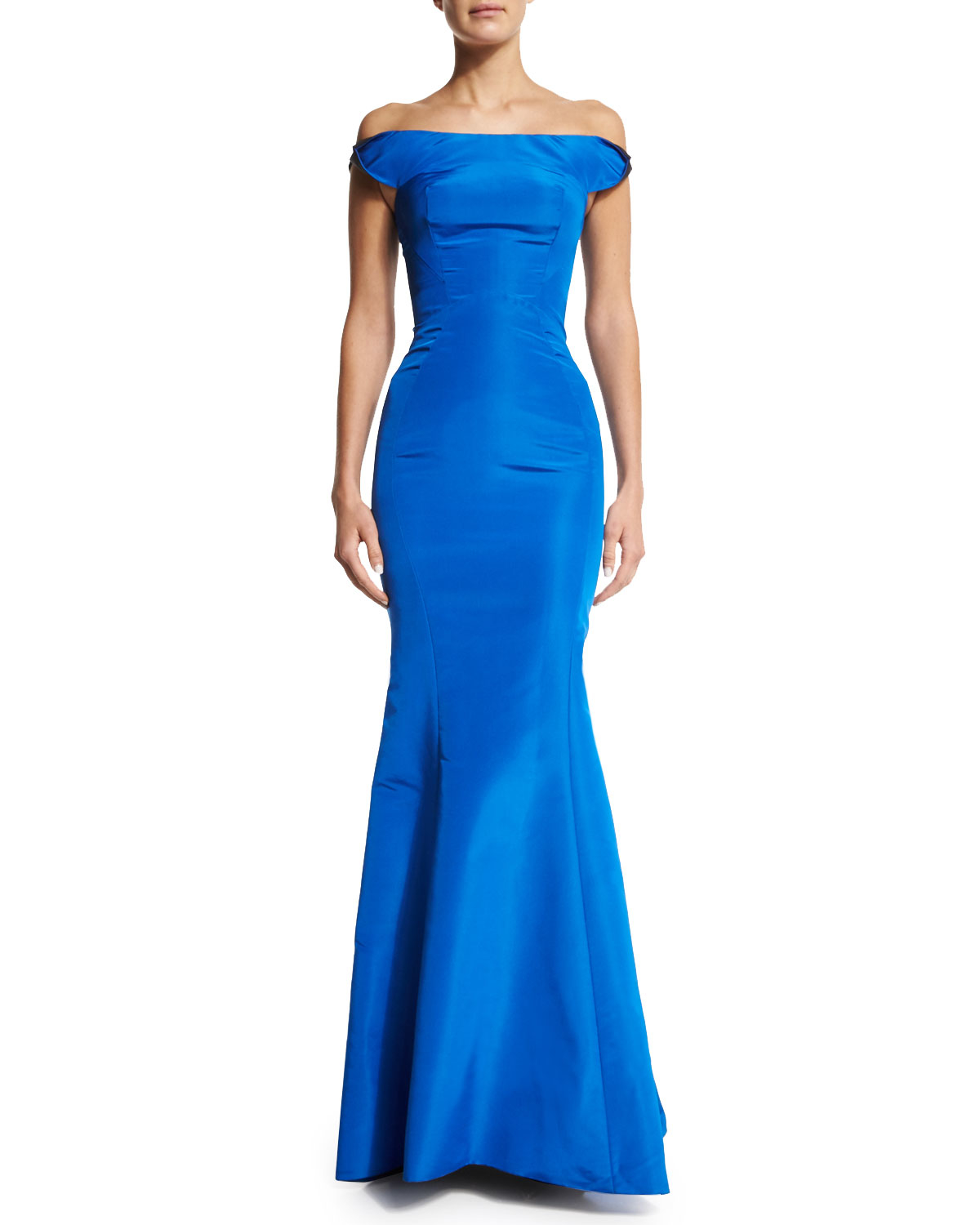 Zac posen Off-the-shoulder Two-tone Gown in Blue | Lyst