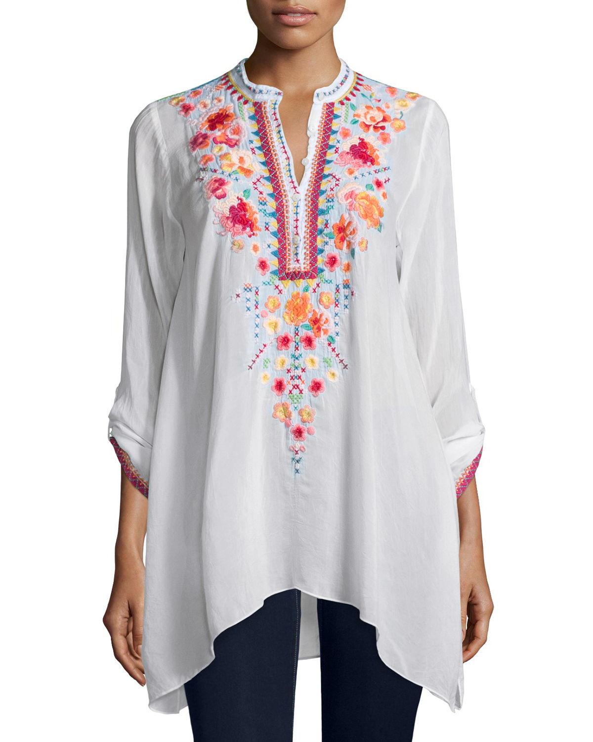Johnny was Sable Long-sleeve Embroidered Tunic in White | Lyst