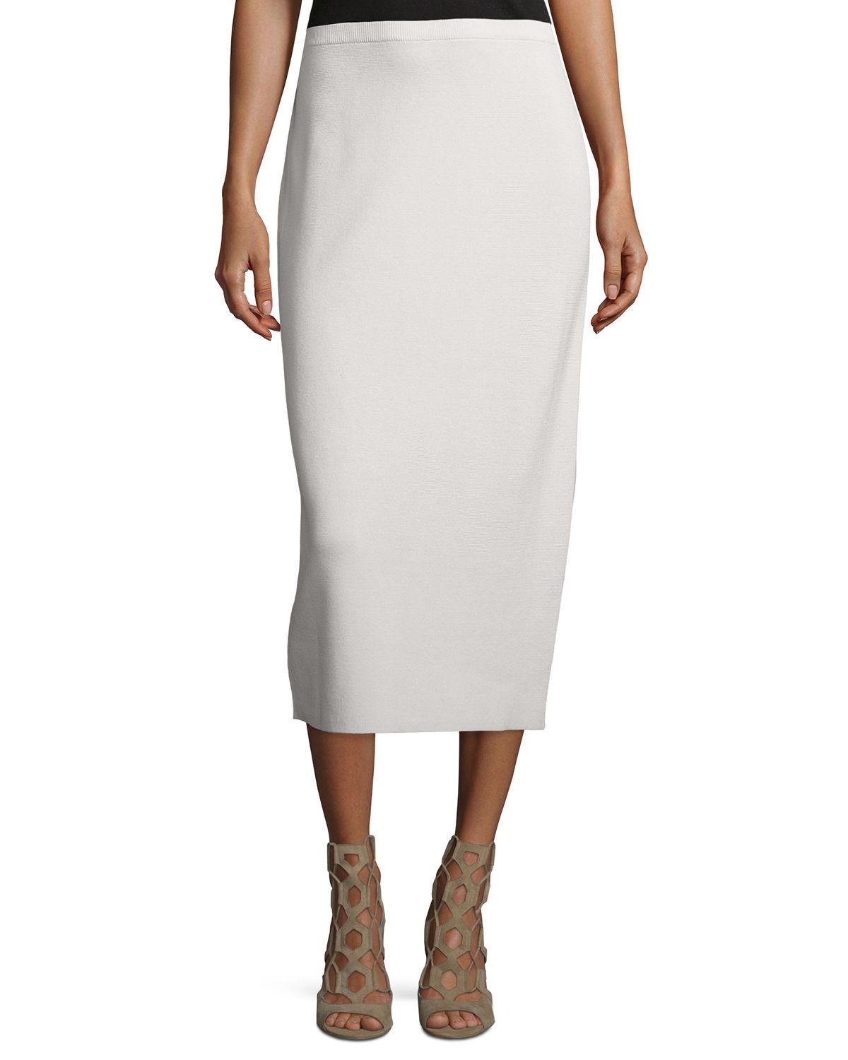 Eileen fisher Washable Silk/cotton Midi Pencil Skirt in White Lyst