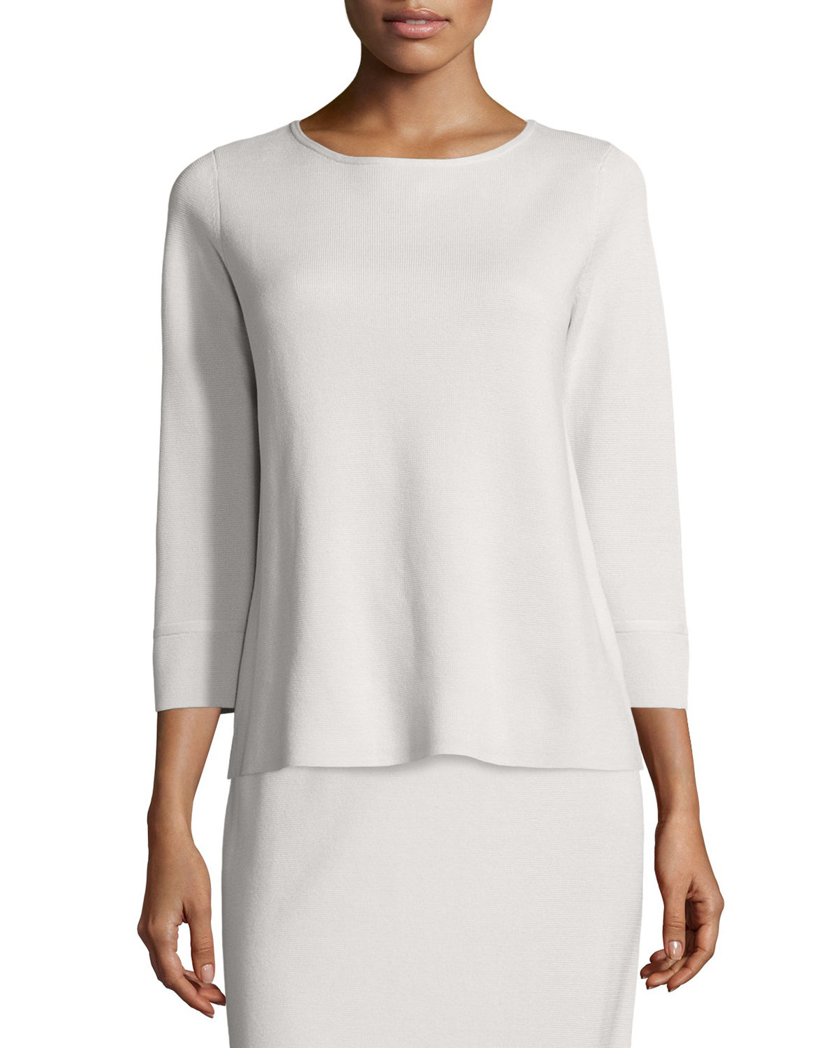 Eileen fisher 3/4sleeve Silk/cotton Interlock Box Top in White Lyst