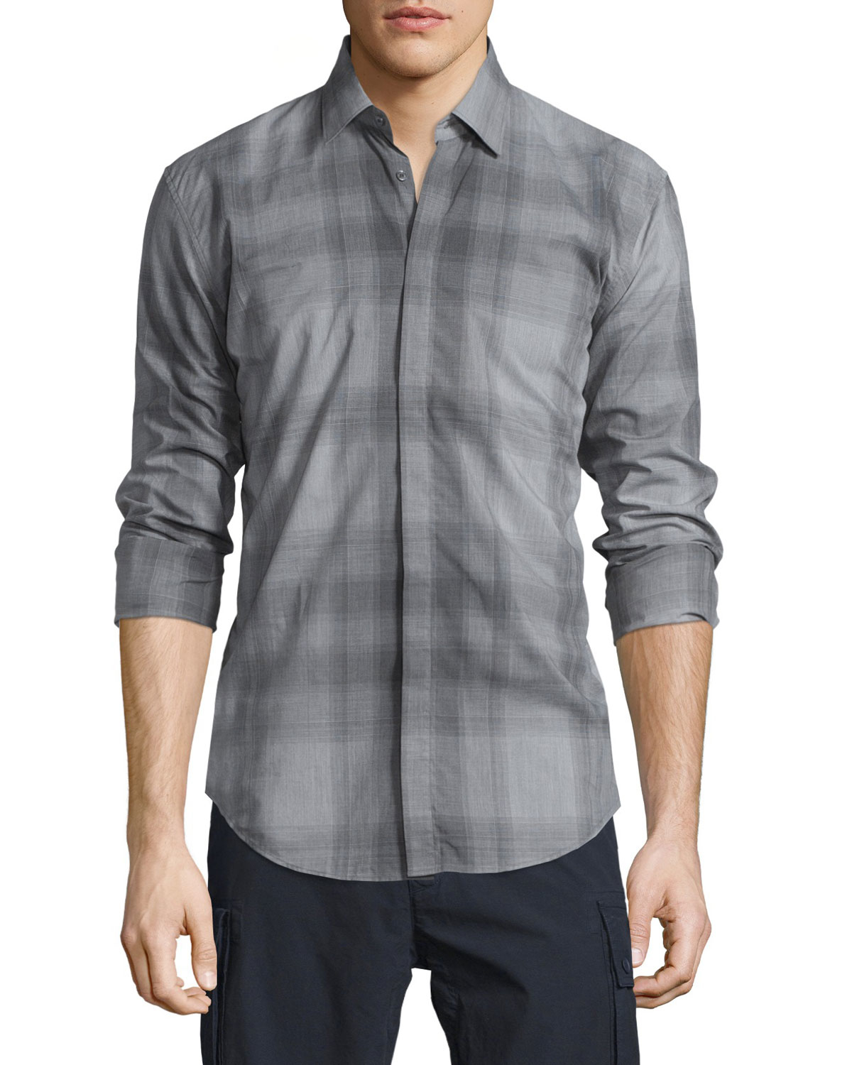 Burberry Faded Check Long-sleeve Sport Shirt in Gray for Men - Lyst