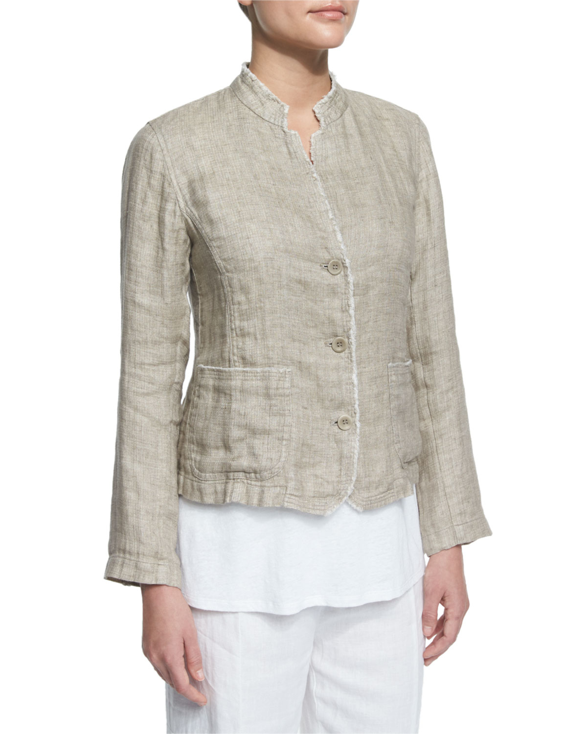 Eileen Fisher ButtonFront Linen Jacket in Natural Lyst