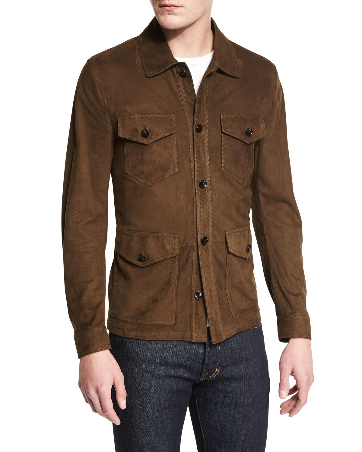 Tom ford Lightweight Suede Button Jacket in Brown for Men | Lyst