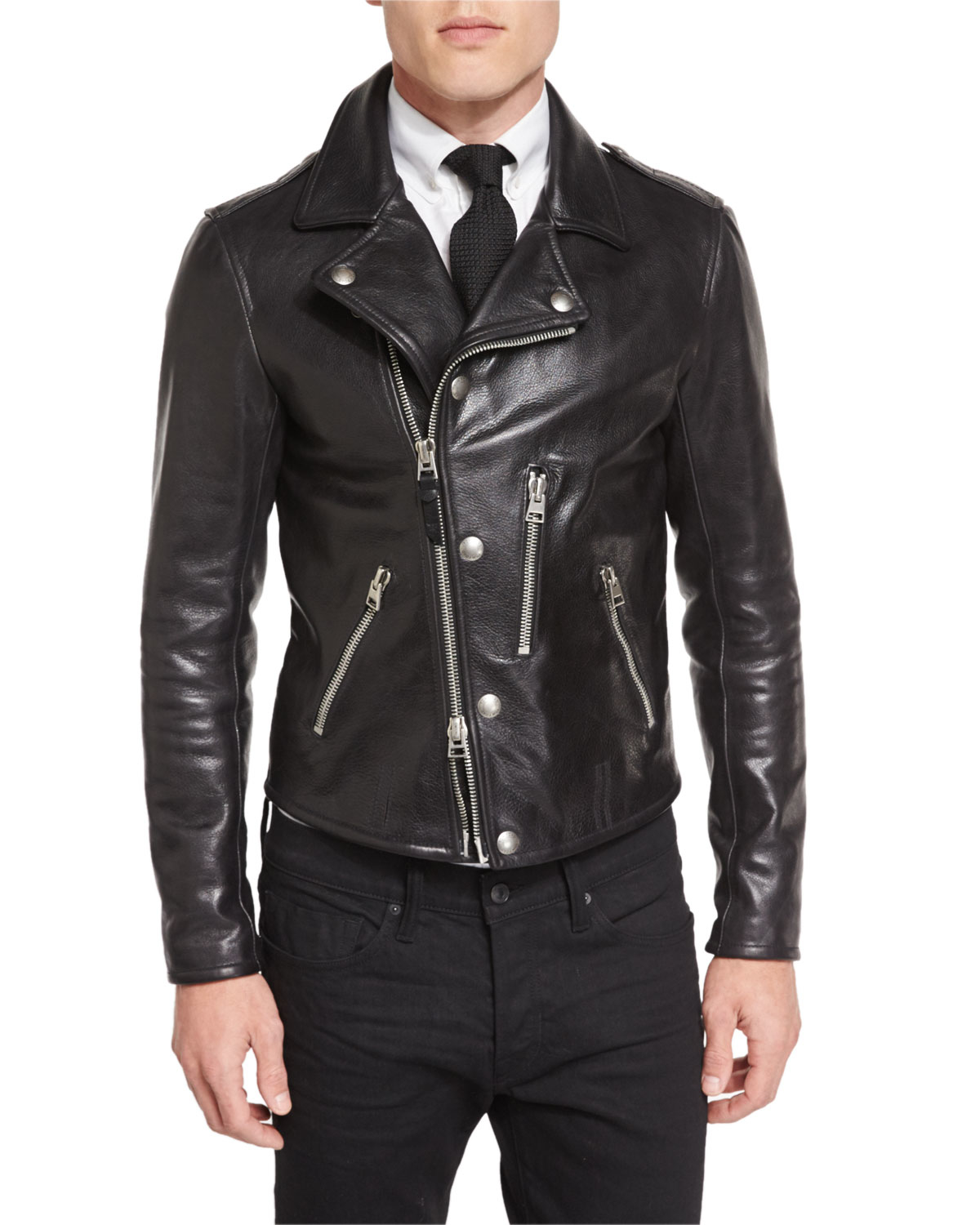 Tom Ford Asymmetric Leather Biker Jacket In Black For Men Lyst Gallery