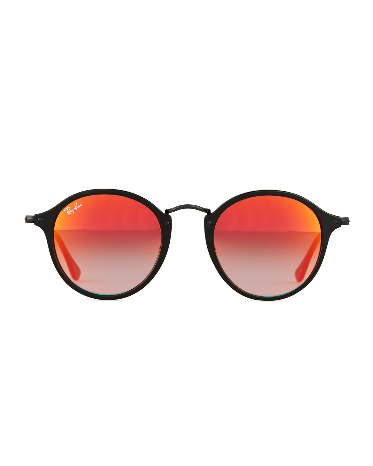 Rayban Round Acetate Sunglasses W/mirror Lenses in Orange Lyst