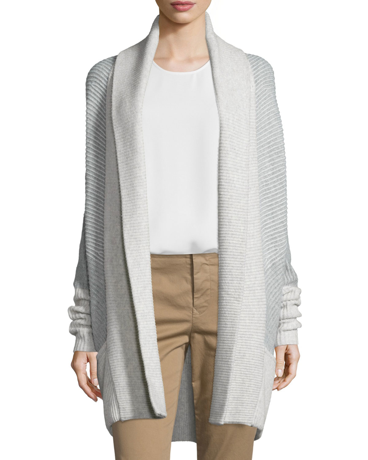 Vince Colorblock Ribbed Cashmere-blend Cardigan in Gray | Lyst