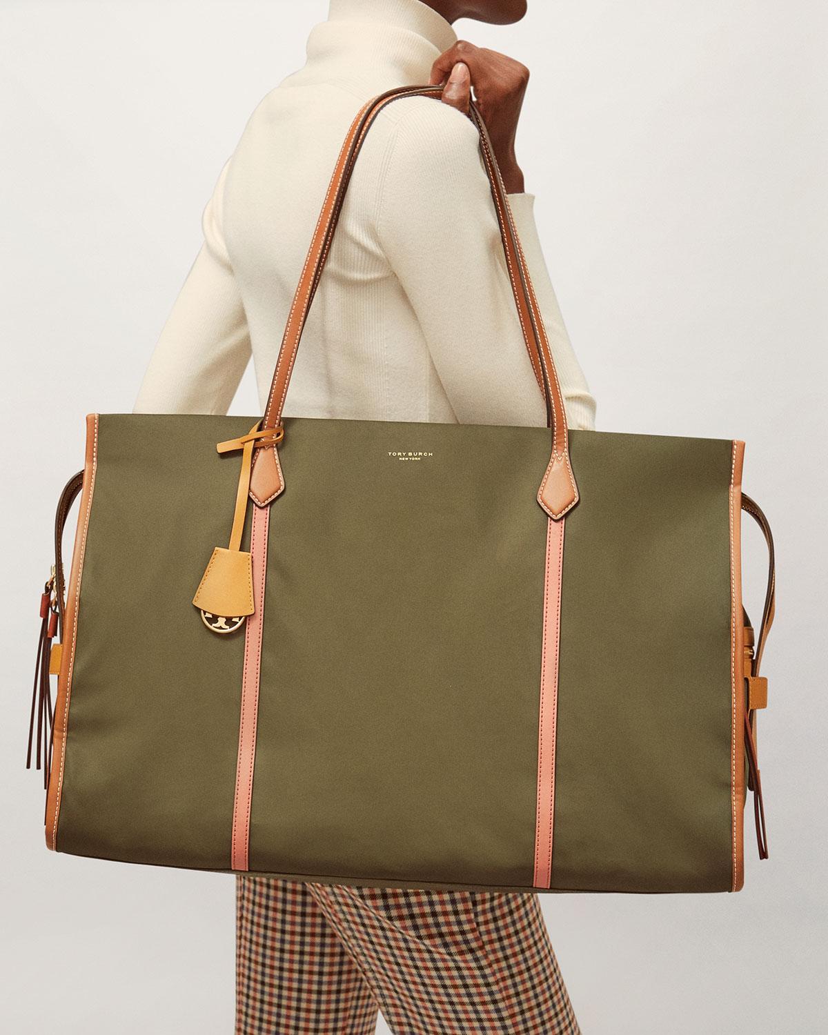 Tory Burch Synthetic Perry Oversize Colorblock Nylon Tote Bag in Green ...