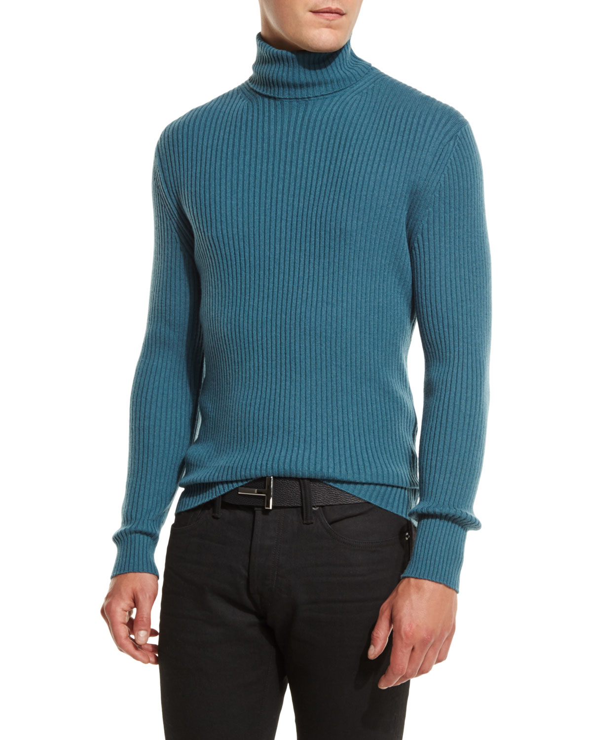 Tom Ford Cashmere Ribbed Turtleneck Sweater in Blue for Men - Lyst