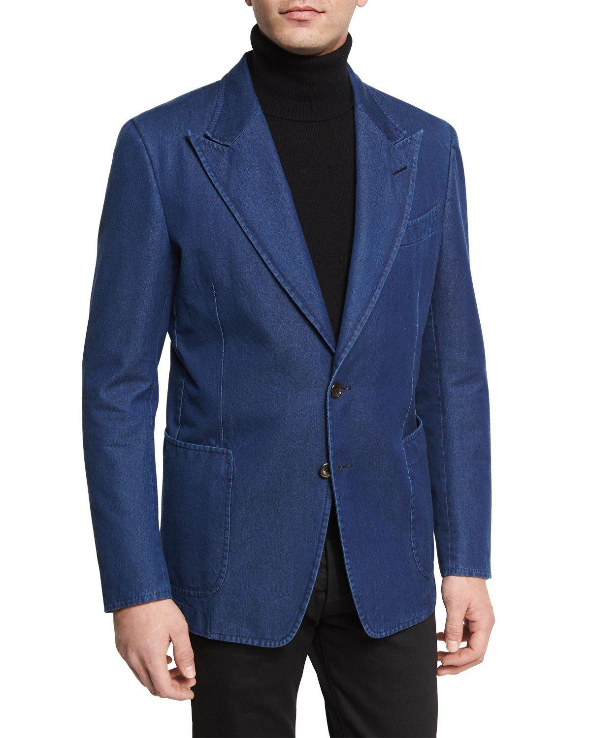 Tom ford Washed Denim Peak-lapel Sport Jacket in Blue for Men | Lyst
