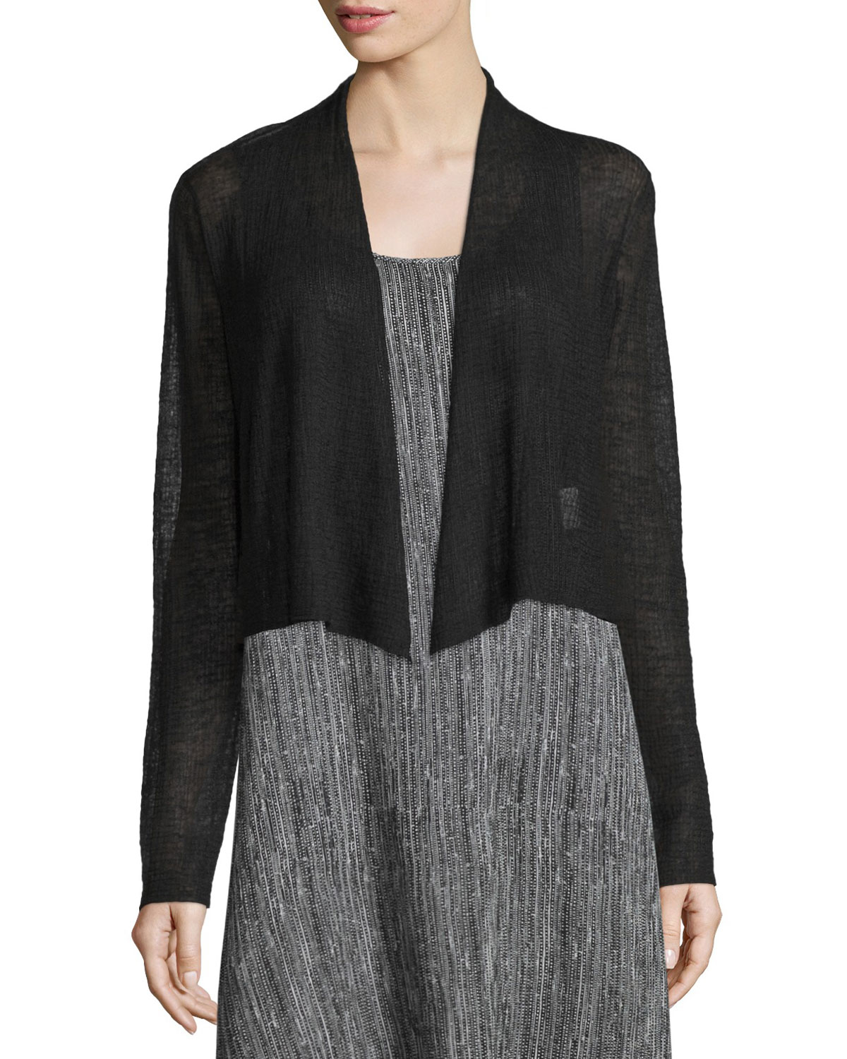 Lyst Eileen Fisher Sheer Hemp Cropped Cardigan in Black