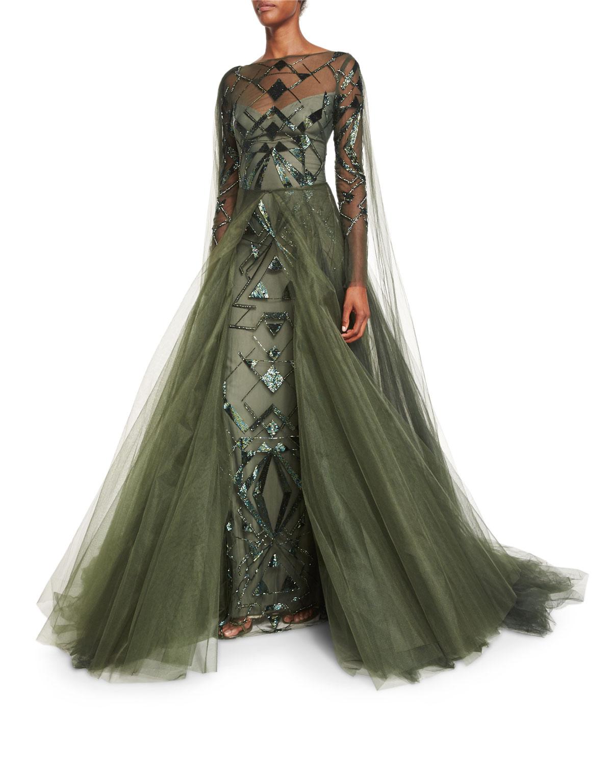 long sleeve cape gown