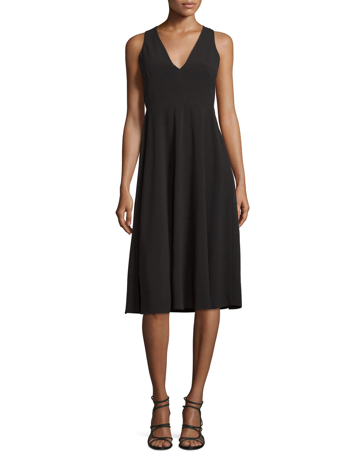 Halston Vneck Fit&flare Midi Dress in Black Lyst