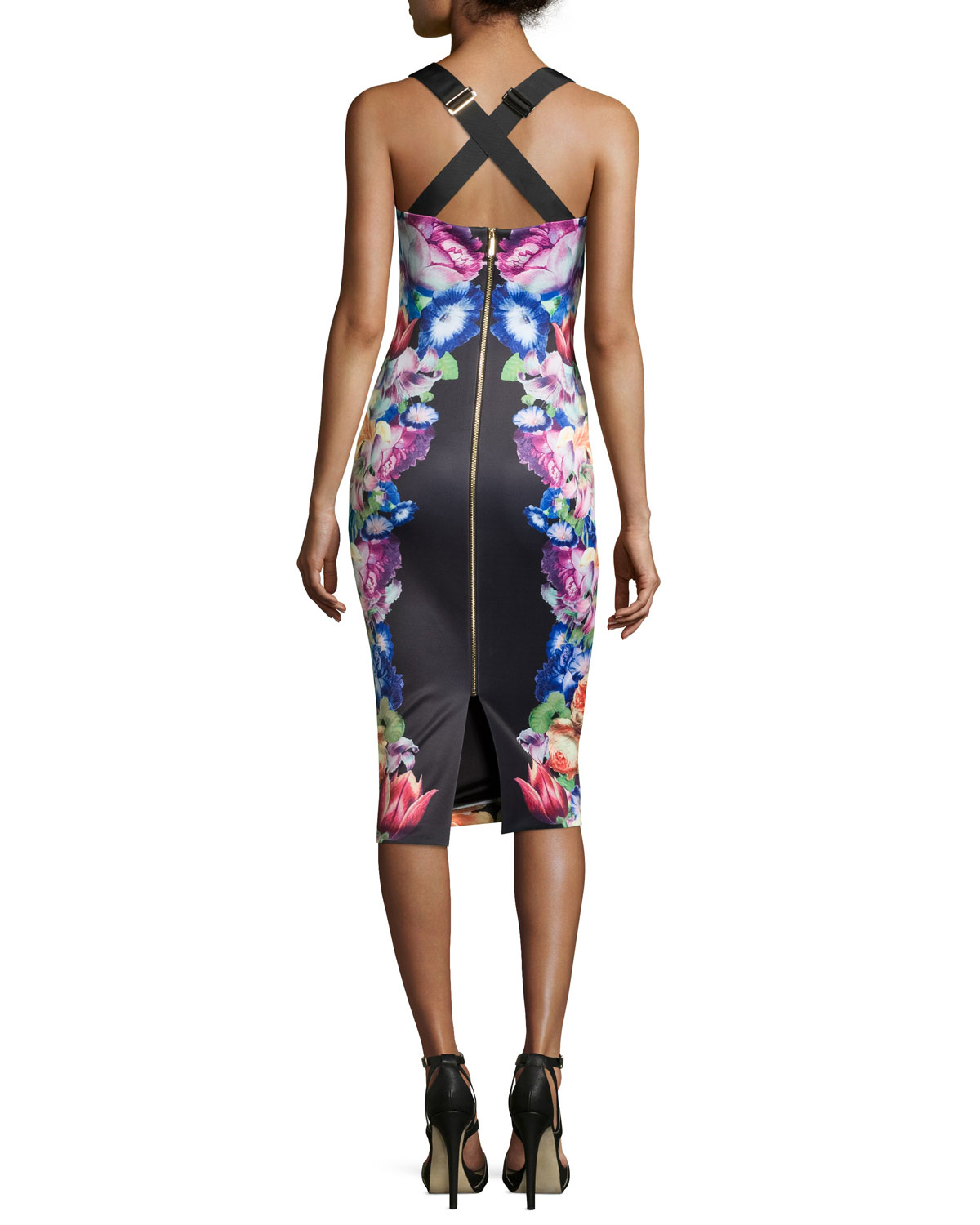 Lyst - Ted Baker Deony Floral-print Buckle-detail Dress in Black