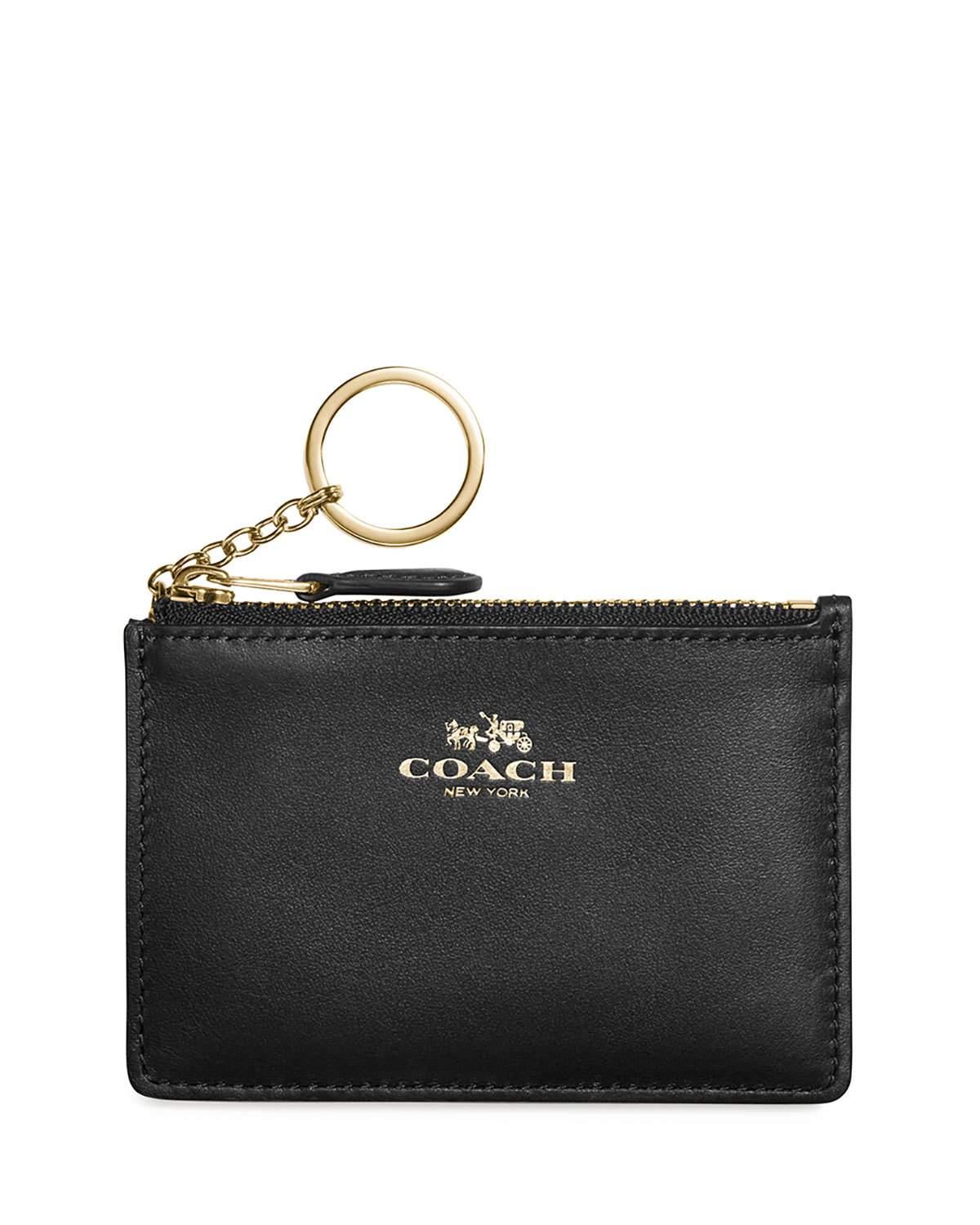 COACH Mini Skinny Leather Id Wallet Keychain in li/Black (Black) - Lyst