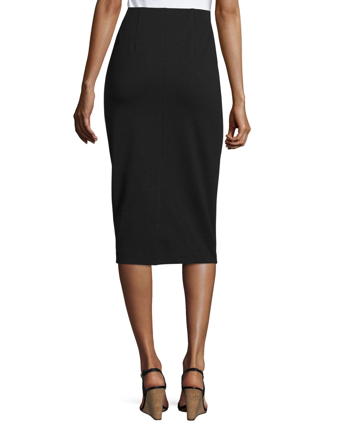Eileen Fisher Synthetic High-waist Ponte Pencil Midi Skirt in Black - Lyst