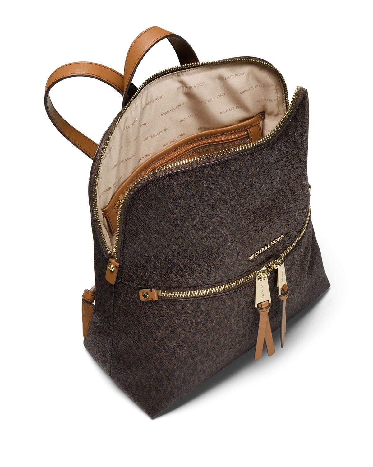 Michael Kors Synthetic Rhea Medium Slim Backpack in Brown Lyst