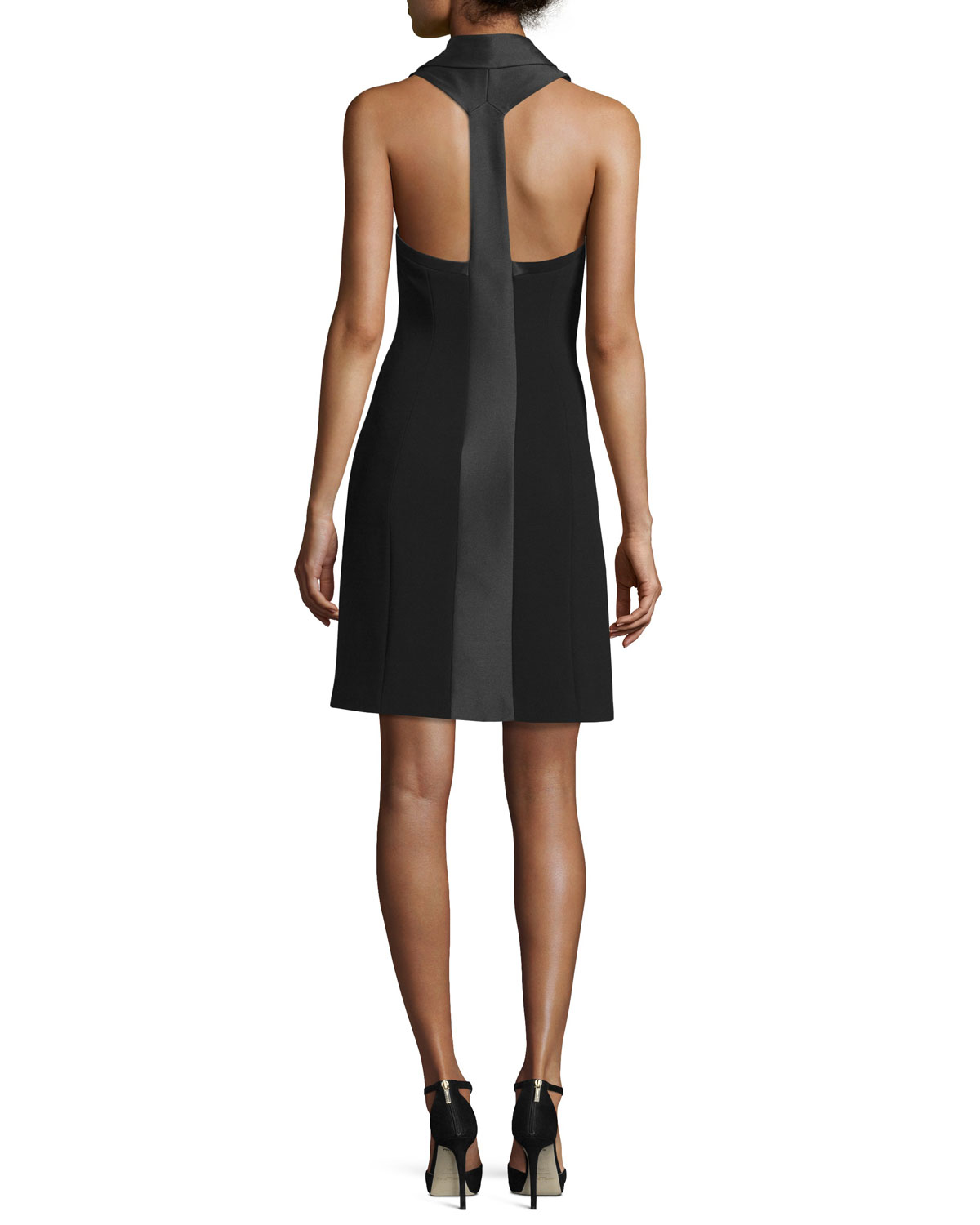 THEIA Synthetic Deep Vneck Halter Cocktail Dress in Black Lyst