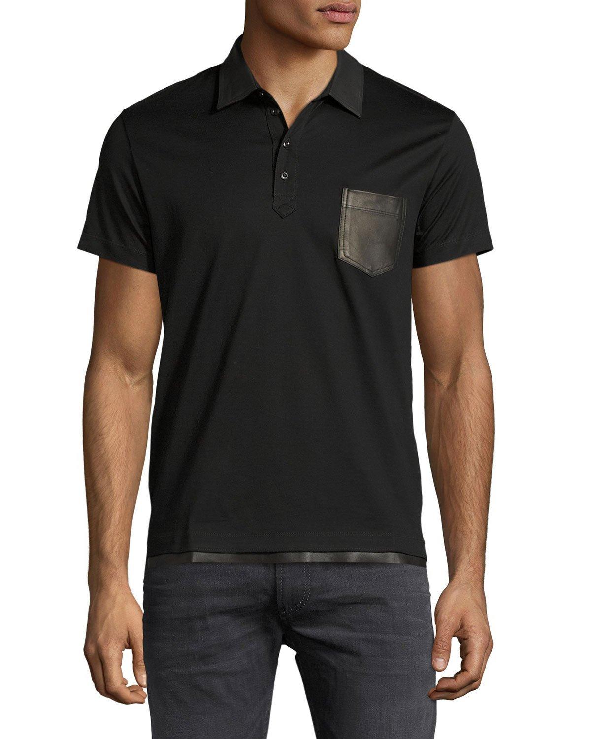 DIESEL Leather-trim Polo Shirt in Black for Men - Lyst
