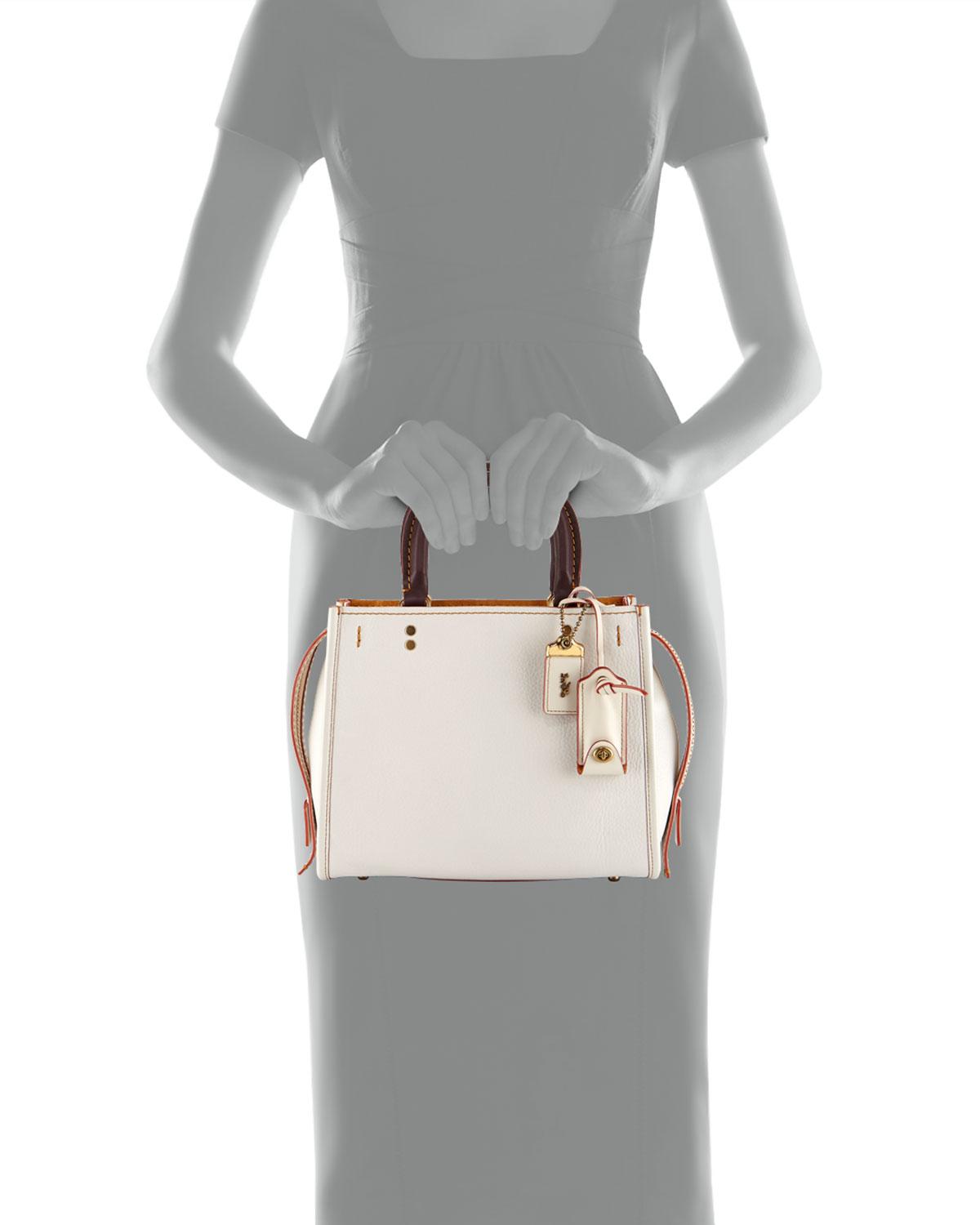 putty white leather tote bag with studs