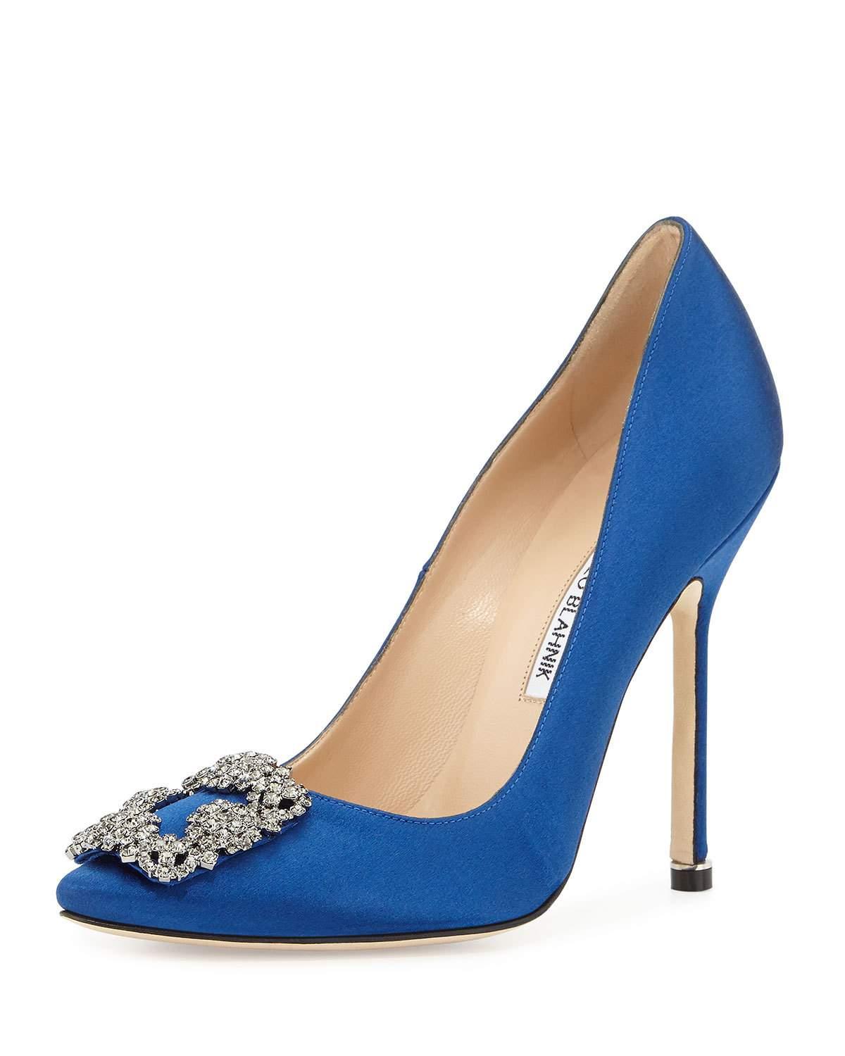 Manolo Blahnik Hangisi Crystal Buckle Satin 115mm Pump In Blue Lyst