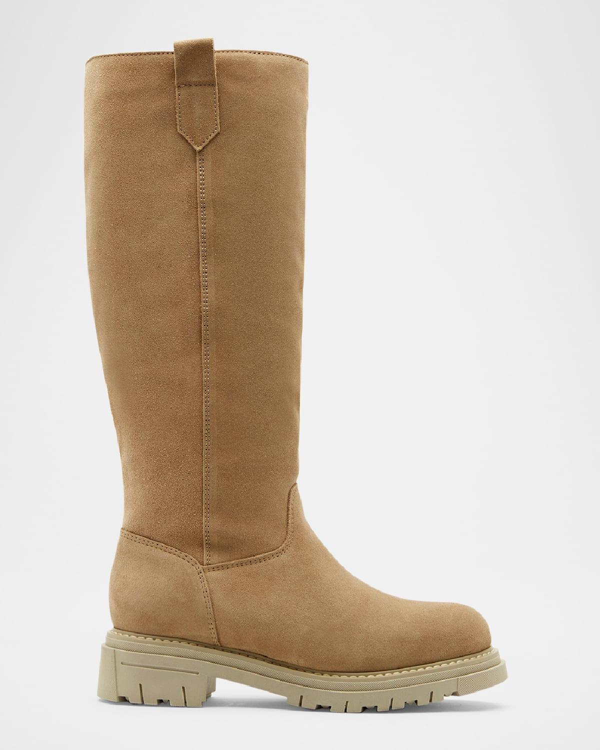 La Canadienne Suede Shearling Lined Knee Boots in Brown Lyst