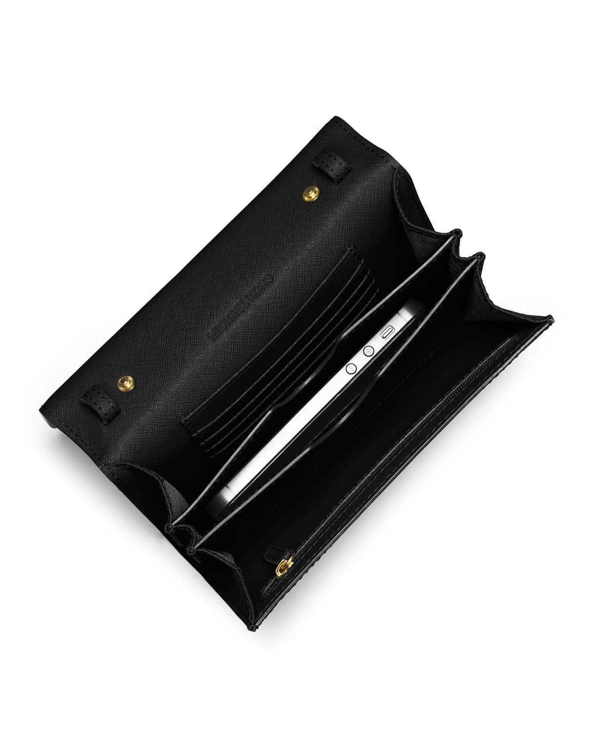 MICHAEL Michael Kors Leather Jet Set Travel Large Phone Crossbody Bag in Black/Gold (Black) - Lyst